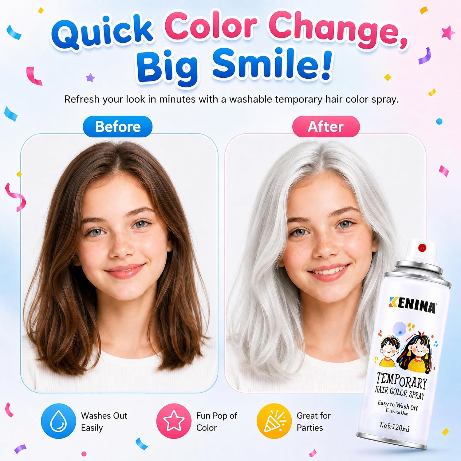 Detalle de KENINA White Hair Spray, Temporary Washable Color for Halloween and Cosplay