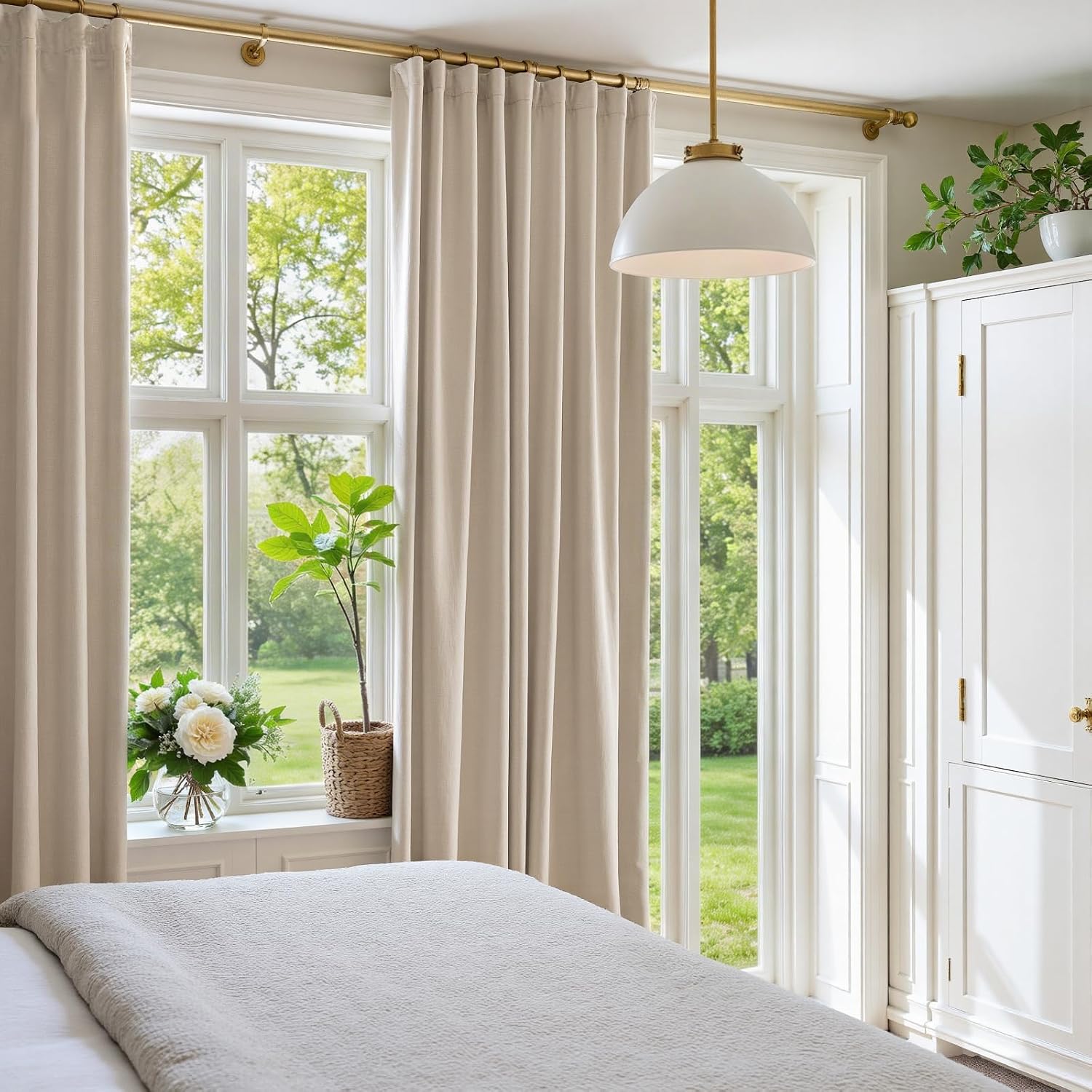 Detalle 2 de Lazzzy Velvet Blackout Extra Long Thermal Insulated Curtains (Beige) — Rod Pocket, 2 Panels, 42" x 108