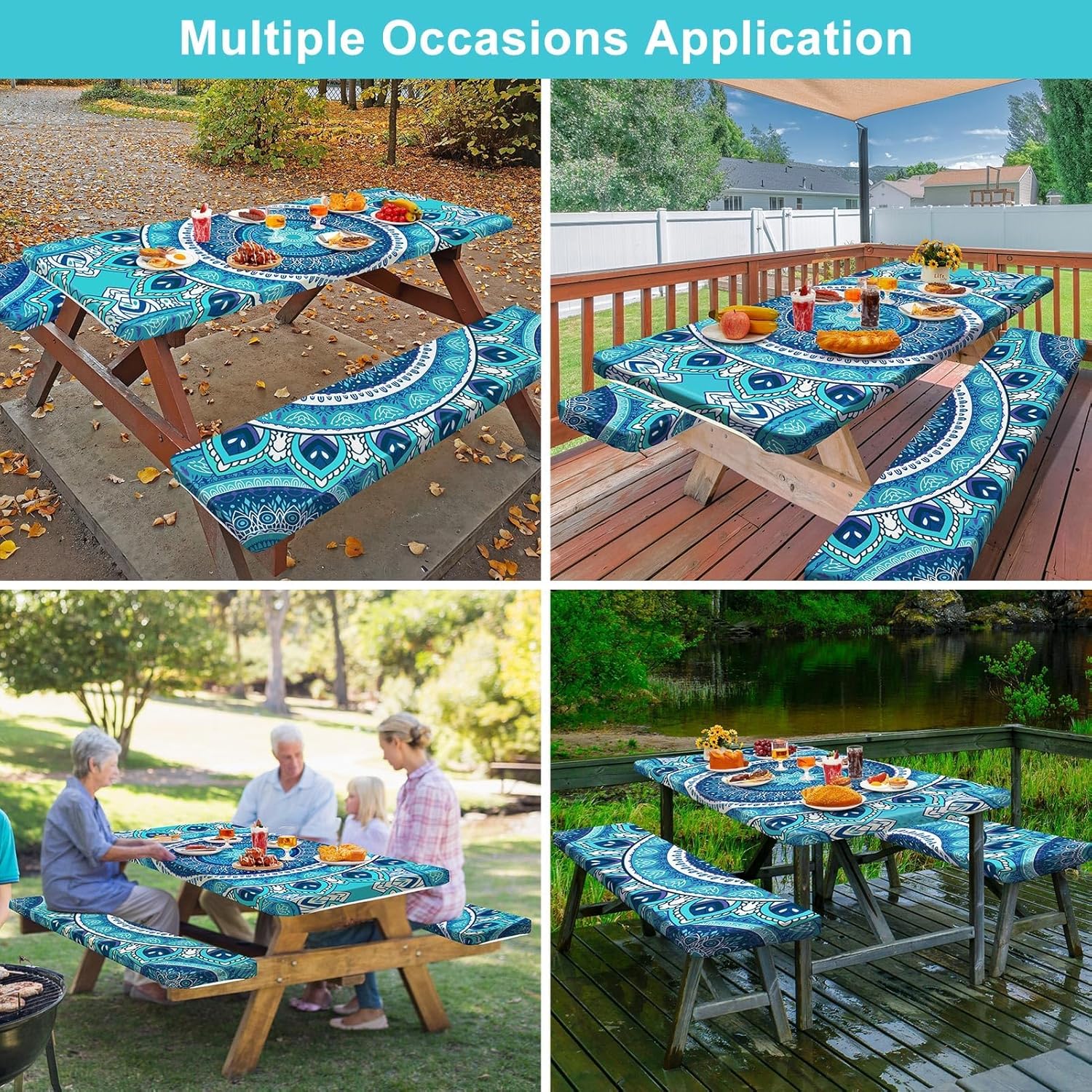 Thumbnail 6 de Picnic Table Cover with Bench Covers for 6FT Tables (72in) — Waterproof, Windproof Set with Drawstring Bag, Beige Linen Texture
