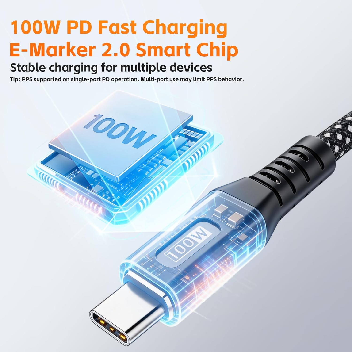Thumbnail 4 de Amuvec 100W USB C Multi Charging Cable 3-in-1, Nylon Braided PD 3.0 with E-Mark – 1.2m