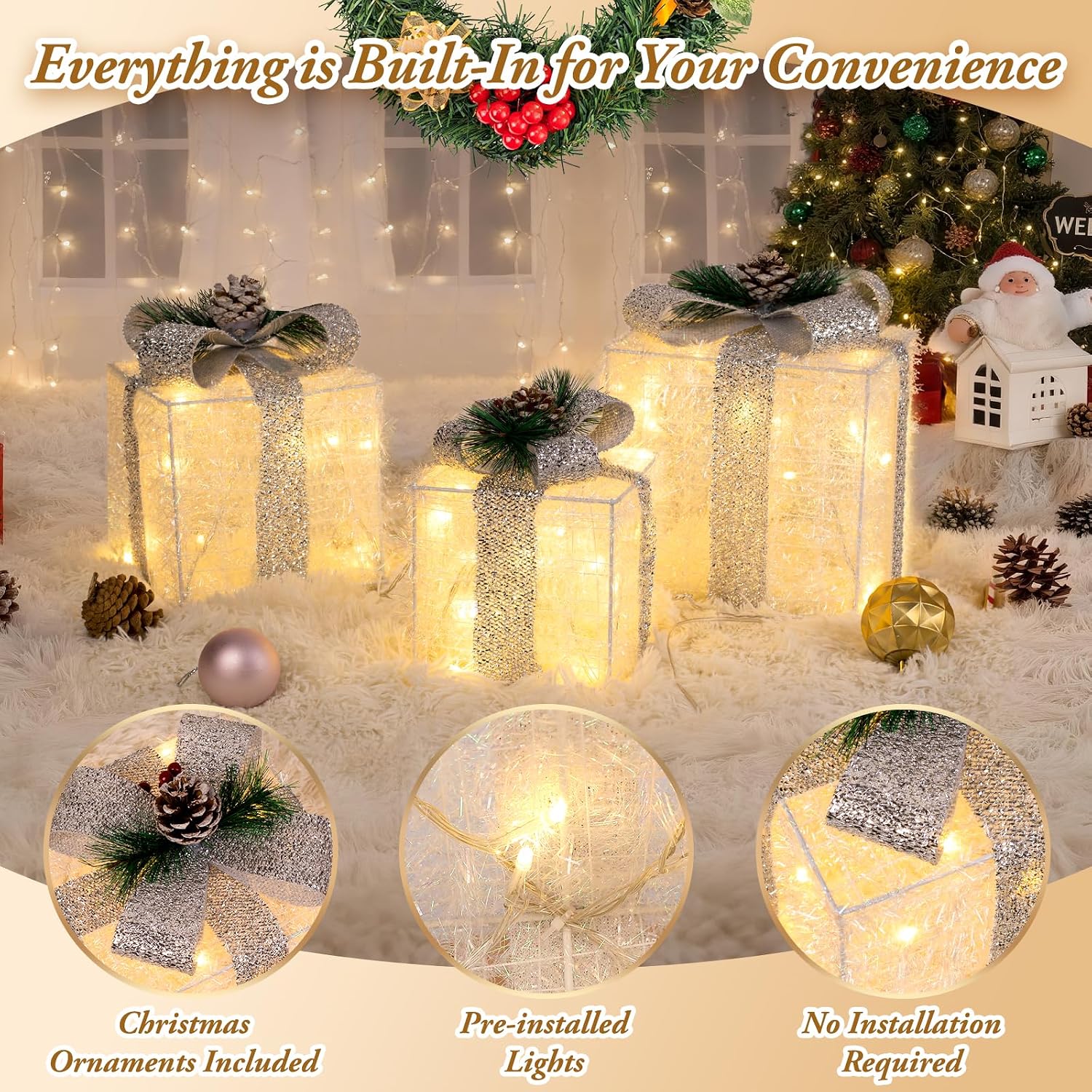 Detalle de Towponics Lighted Christmas Gift Boxes, 60 LEDs