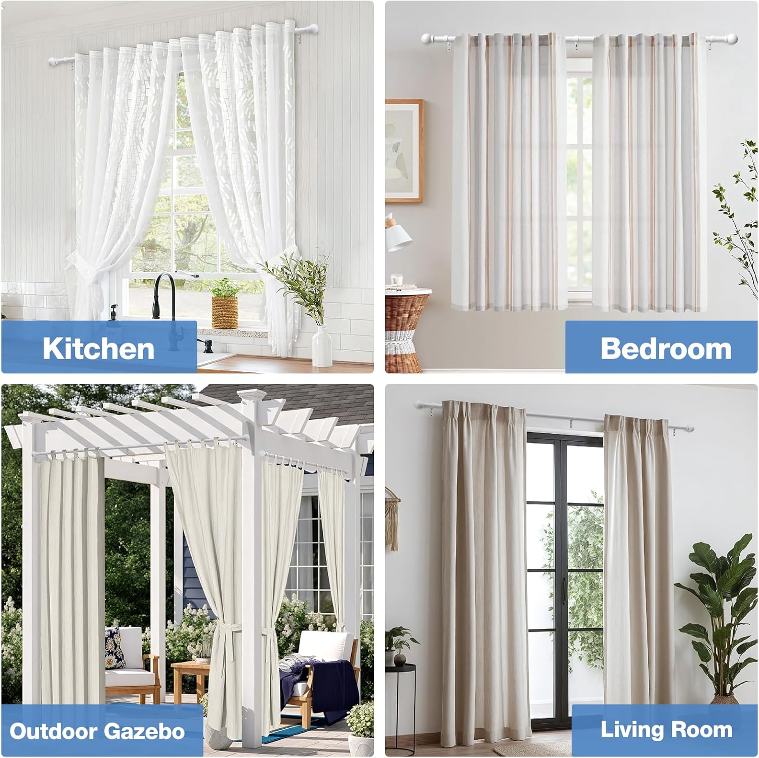 Thumbnail 6 de PeSenp Curtain Poles 87-321cm, 16mm Diameter with Round Finials – White Metal Rod, Brackets & Fittings Included