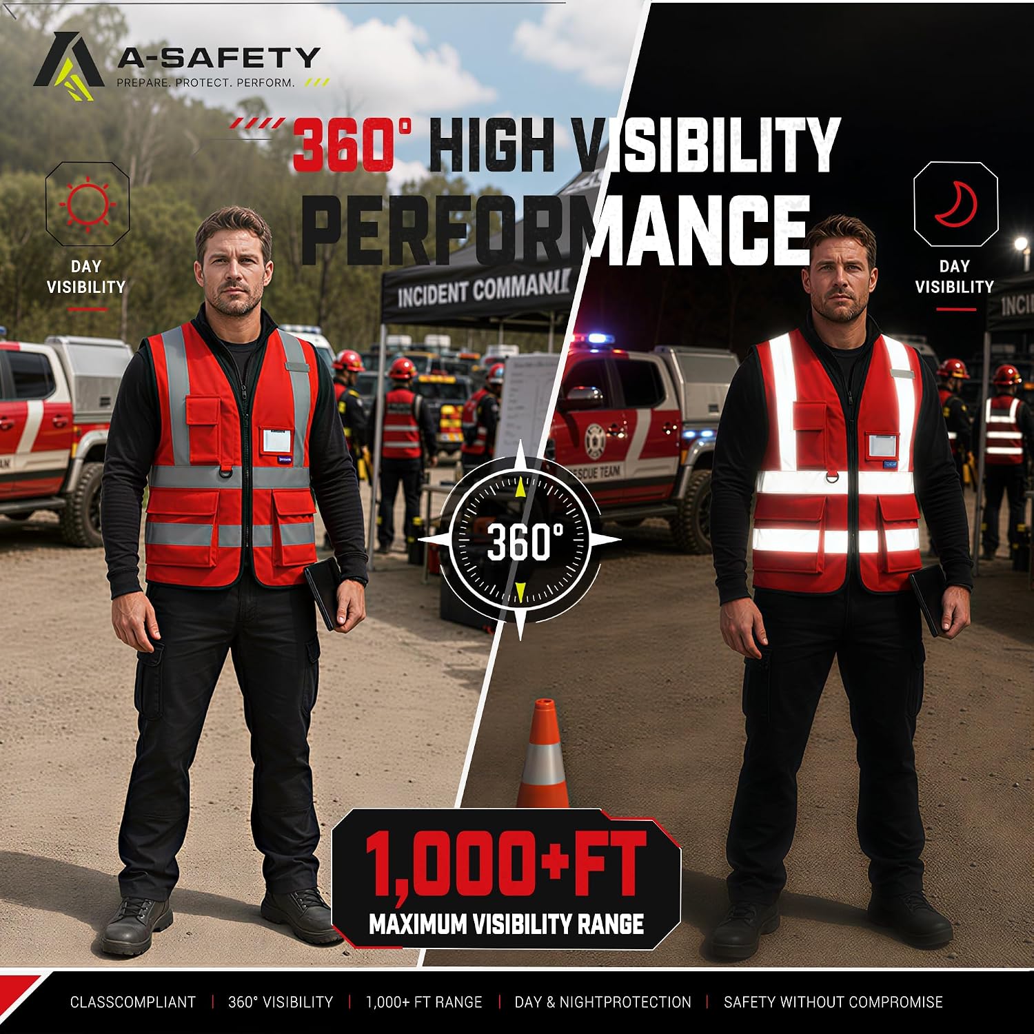 Detalle 2 de A-SAFETY Red M Safety Vest with Reflective Strips and 7 Utility Pockets