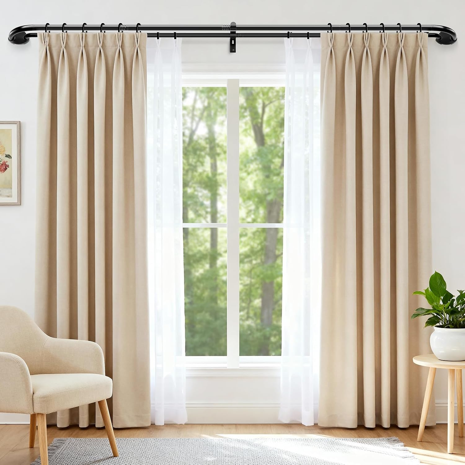 Detalle de Abiglifty Double Curtain Pole 71-122cm, 19mm Black Extendable Double Rod with Brackets for Eyelet Curtains