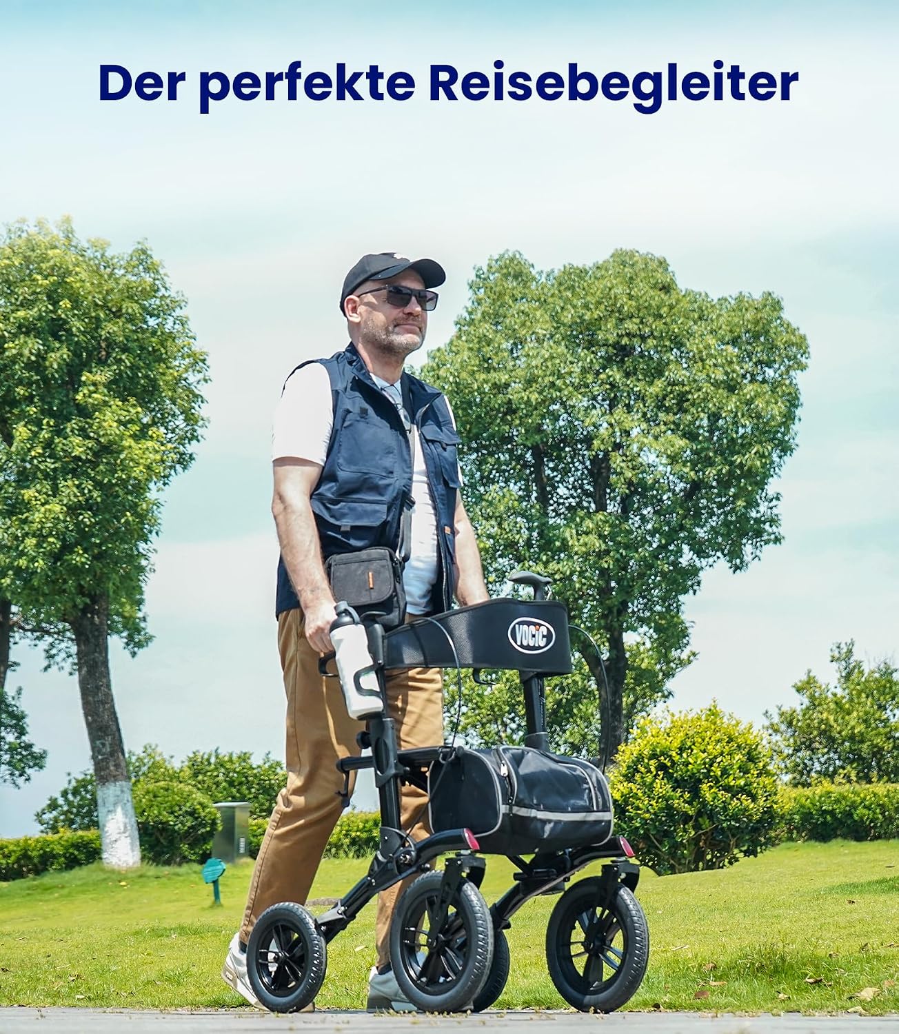 Thumbnail 6 de VOCIC Rollator faltbar und leicht mit Sitz – Outdoor-Rollator mit nicht-pneumatischen Gummi-Reifen, grau