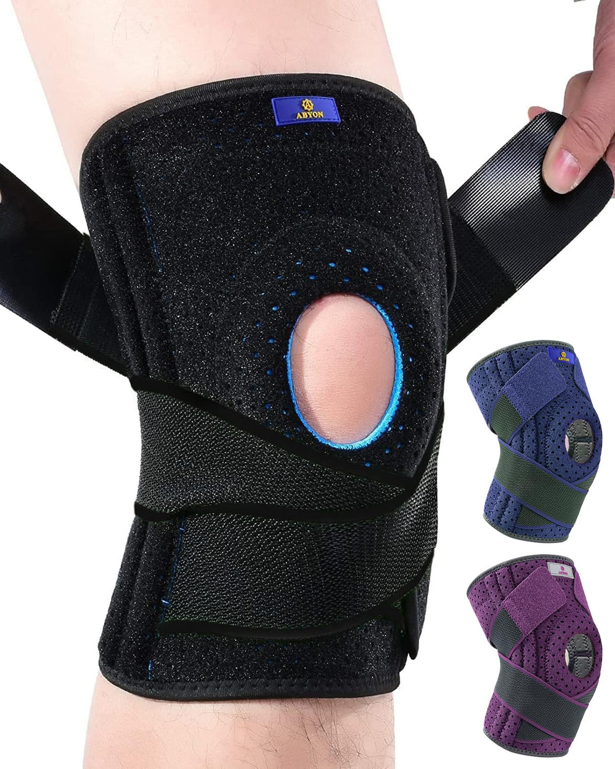 Thumbnail 6 de ABYON Knee Support for Men and Women – Adjustable Open-Patella Knee Brace with Side Stabilizers (Purple, L/XL)