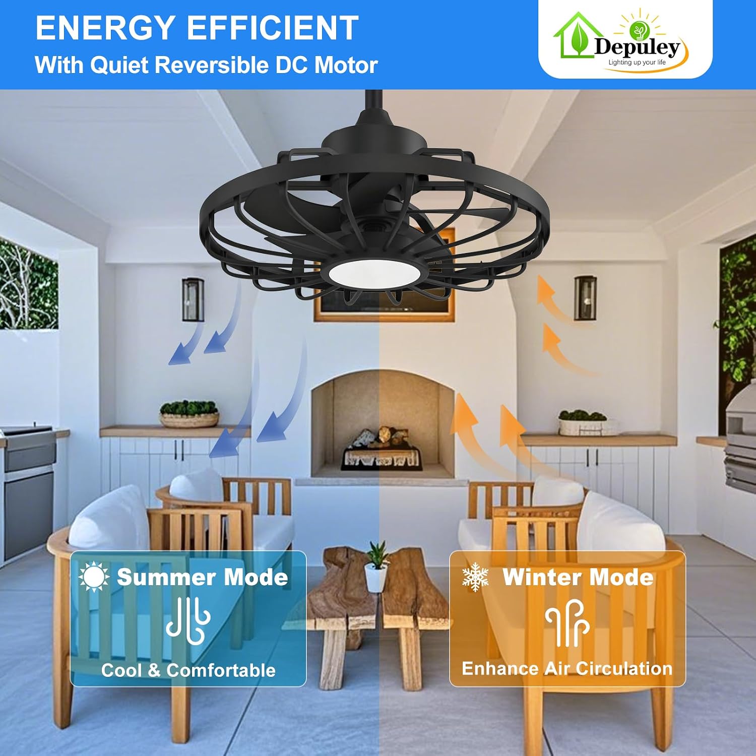 Thumbnail 6 de Depuley 42-Inch Outdoor Ceiling Fan with Lights, Walnut Waterproof Gazebo Fans (Remote & App Control)