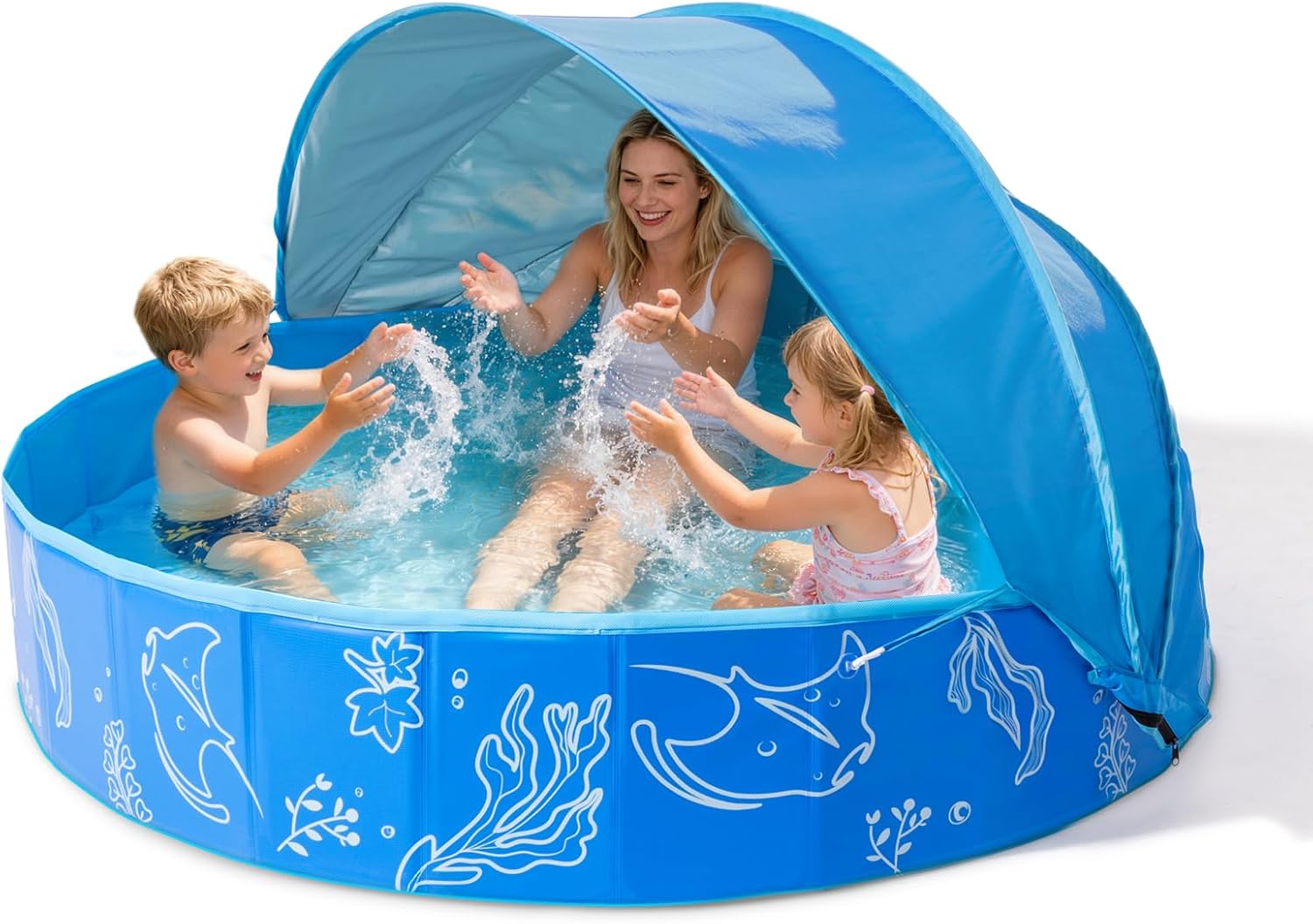 Detalle de Hikiddy Foldable Kiddie Pool with Canopy (63in) — Portable family splash pool with removable sun shade