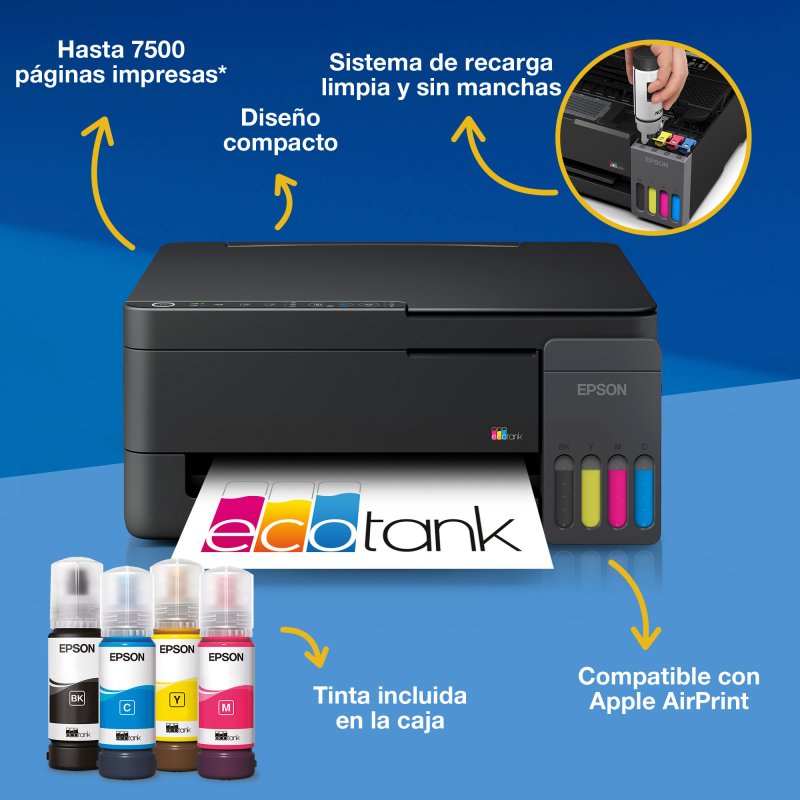 Thumbnail 1 de Epson EcoTank ET-2910: impresora multifunción con tanque de tinta recargable para hogar y pequeño despacho