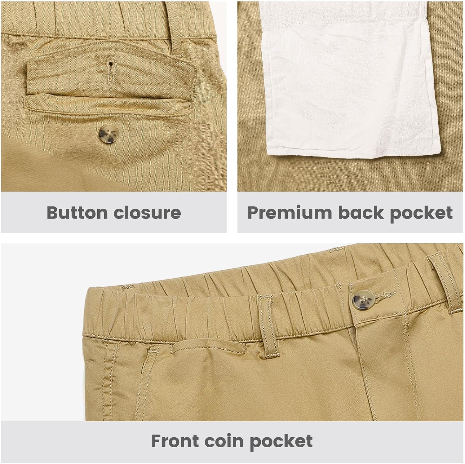 Detalle de maamgic Men's Classic-fit 5.5" Cotton Casual Shorts with Elastic Waistband and Multi-Pocket Design