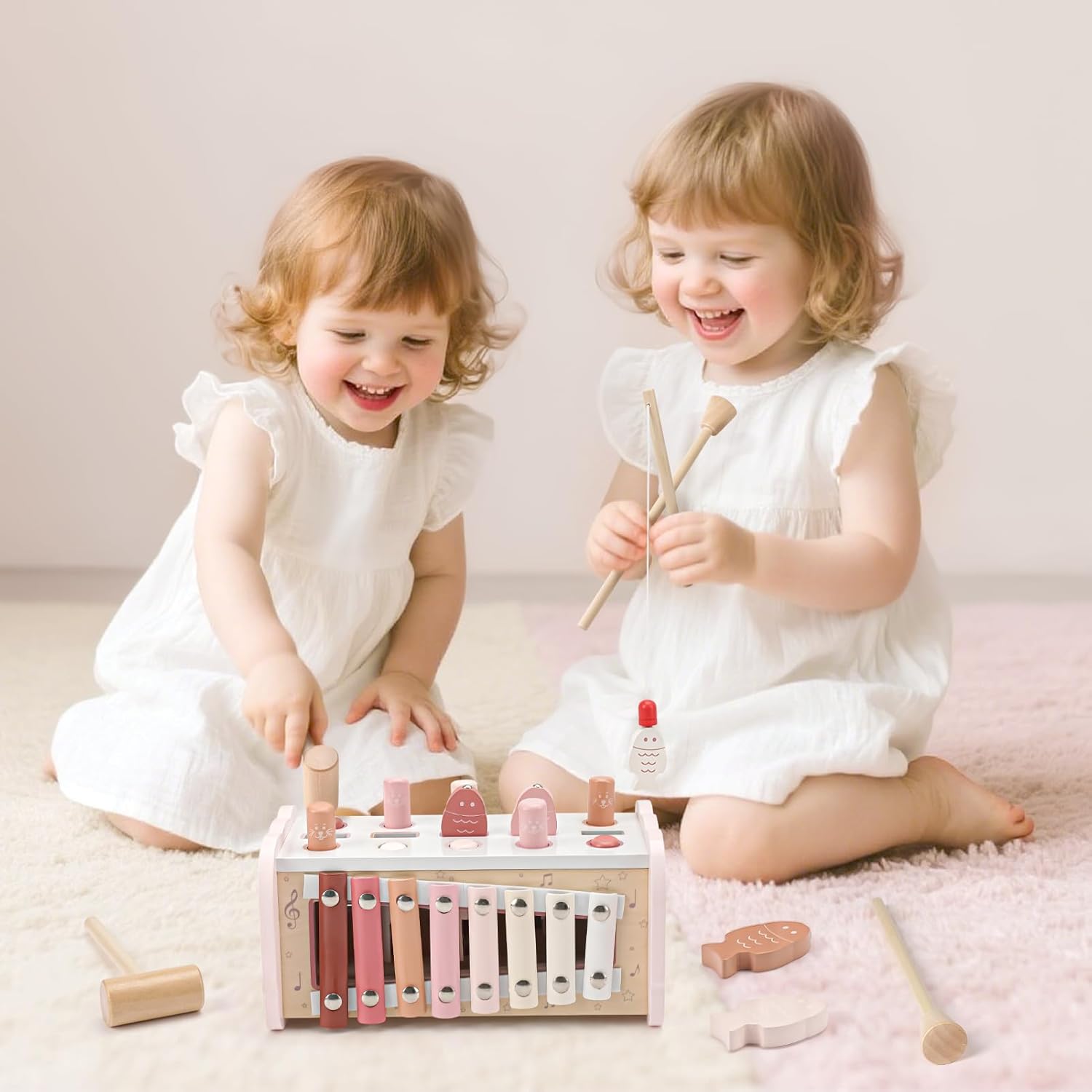 Thumbnail 4 de Joyreal Giochi Montessori 1 Anno – 4 in 1 in legno per bambini: acchiappa la talpa, xilofono e ingranaggi