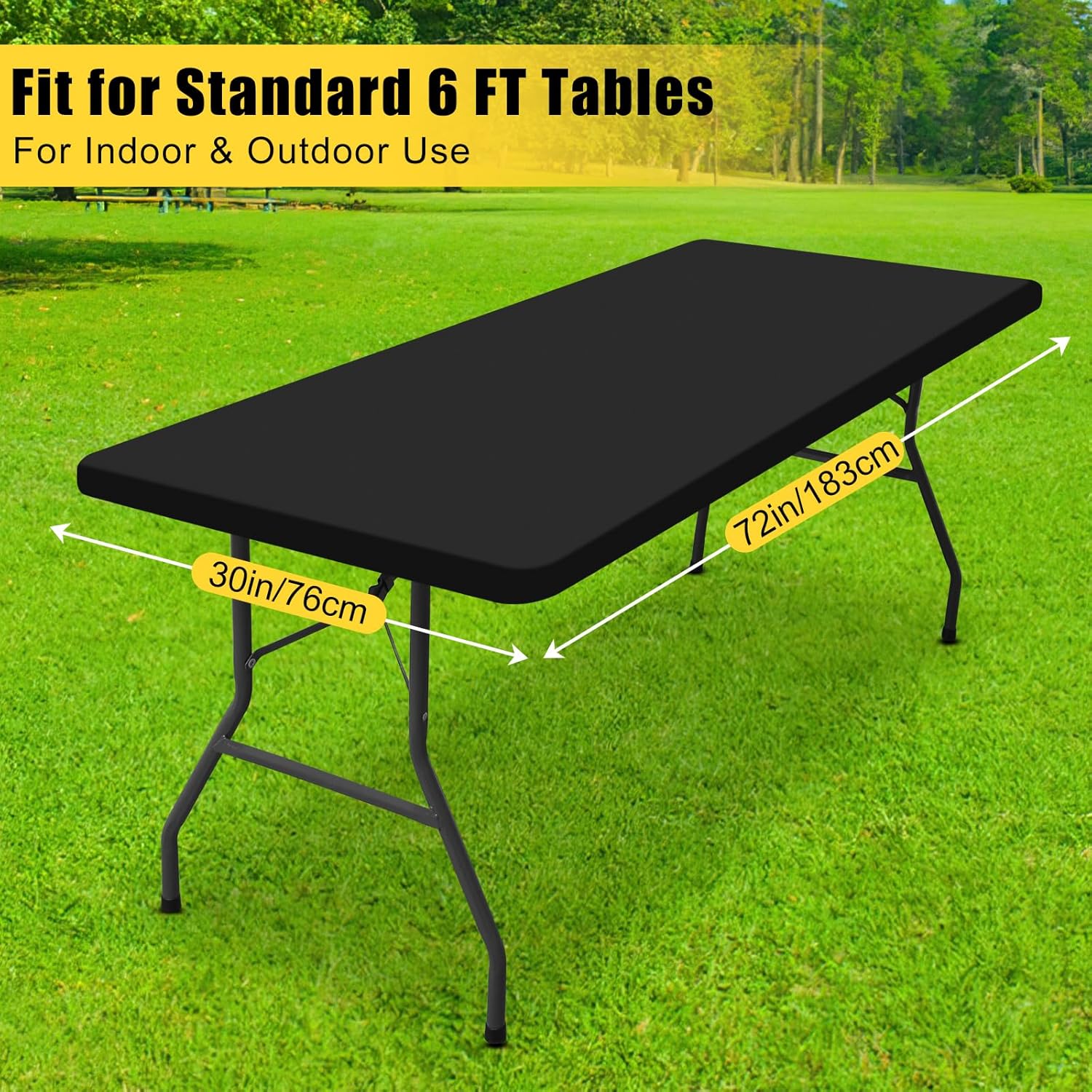 Thumbnail 6 de Smiry Rectangle Tablecloth for 6ft Folding Tables (Elastic Fitted, Flannel-Backed Vinyl, Black)