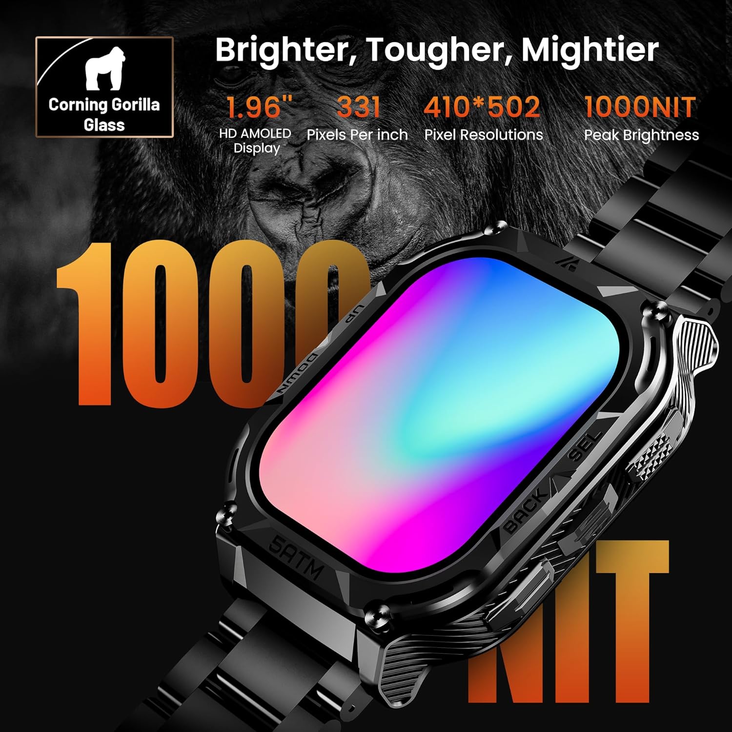 Detalle 2 de HIDAMEL Rugged Smartwatch for Men with GPS, Altimeter, Compass and 480mAh Battery