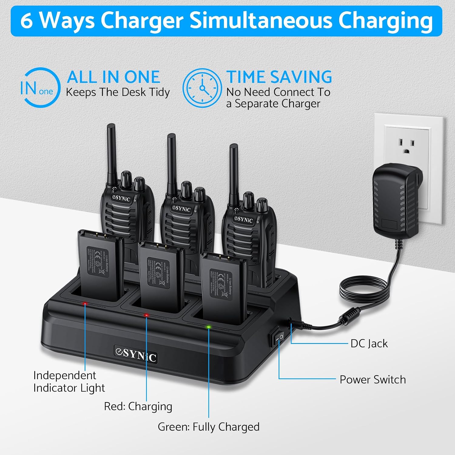 Detalle 2 de eSynic Walkie Talkies-X 6-Pack PMR446 Radios with 16 Channels and VOX