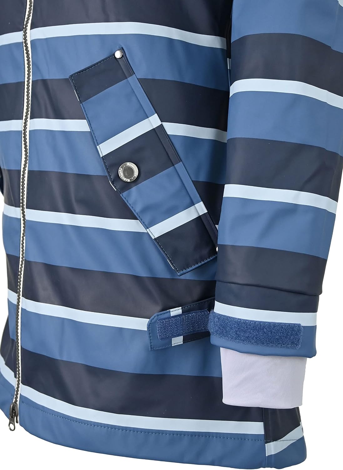 Detalle de Regenliebe Damen Regenmantel Friesennerz gestreift 624 – wasserdichter Regenponcho mit Kapuze und tailliertem Schnitt