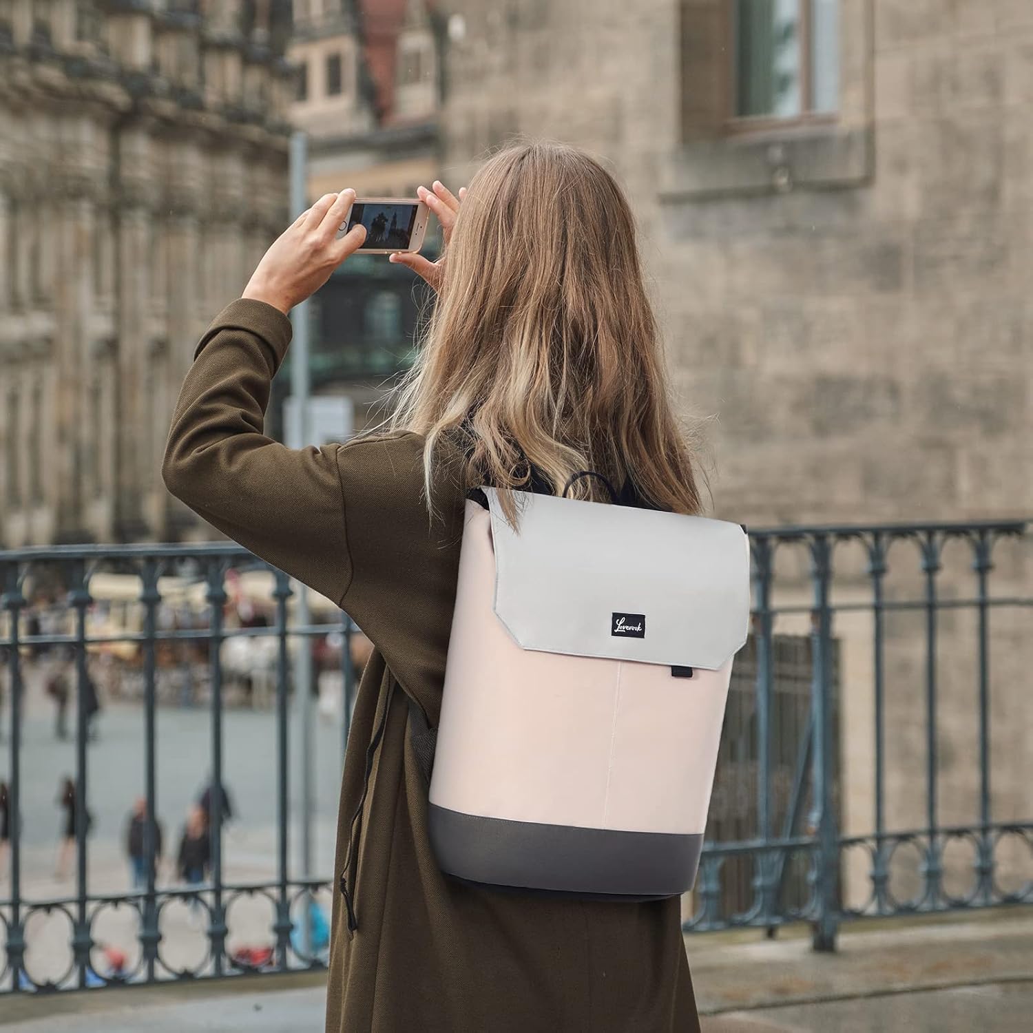 Detalle de LOVEVOOK Damen-Rucksack Elegant Daypack mit Laptopfach bis 15,6 Zoll, wasserabweisend und Anti-Diebstahl-Elementen (rosa)