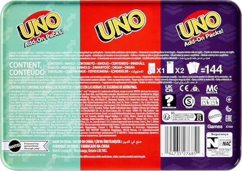 Detalle de Mattel Games UNO Card Game with 2 Add On Packs and Storage Tin