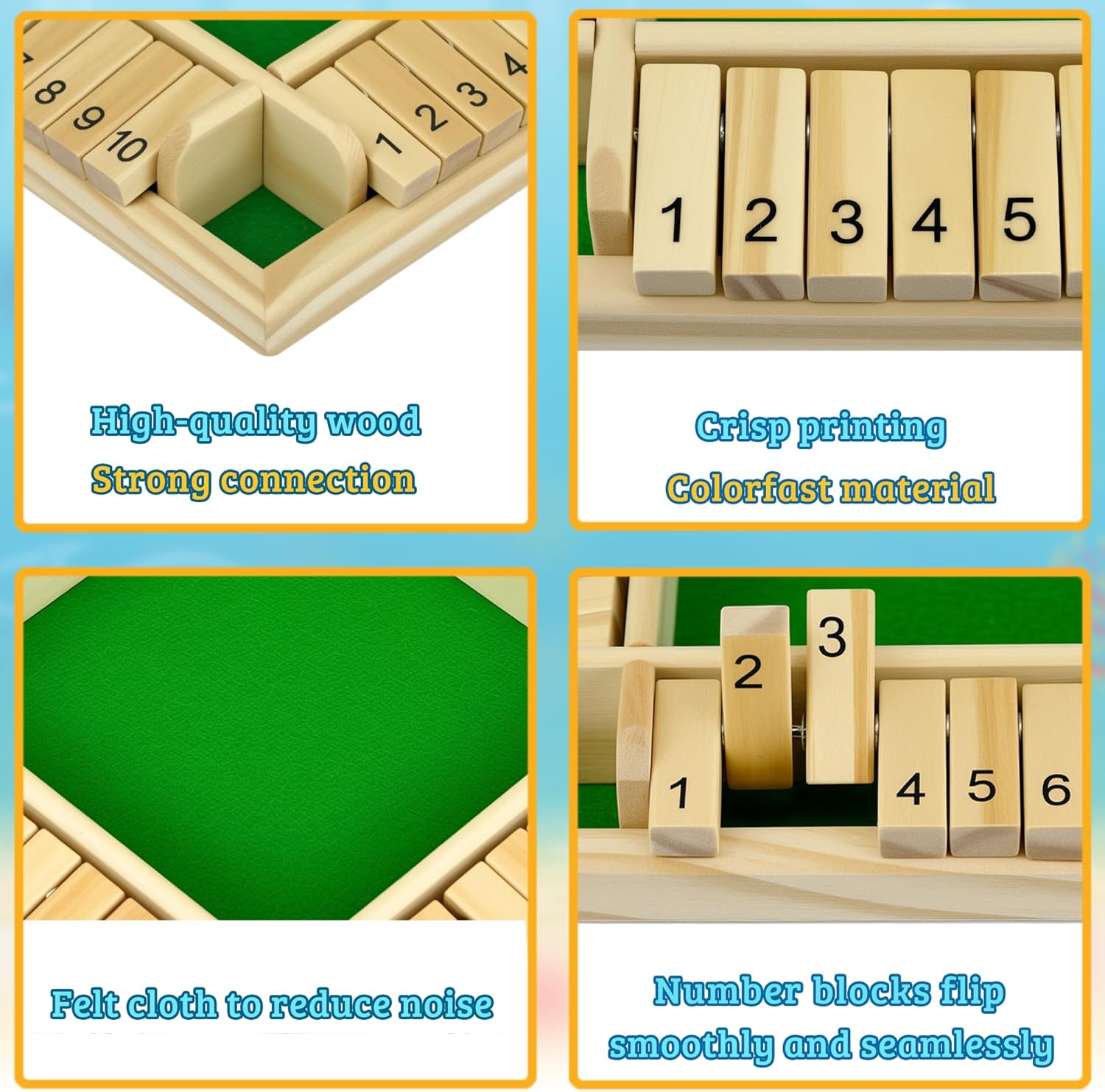 Thumbnail 6 de Shut The Box Spiel für 4 Spieler aus Lindenholz – 21,5 x 21,5 cm Würfel- & Mathe-Brettspiel