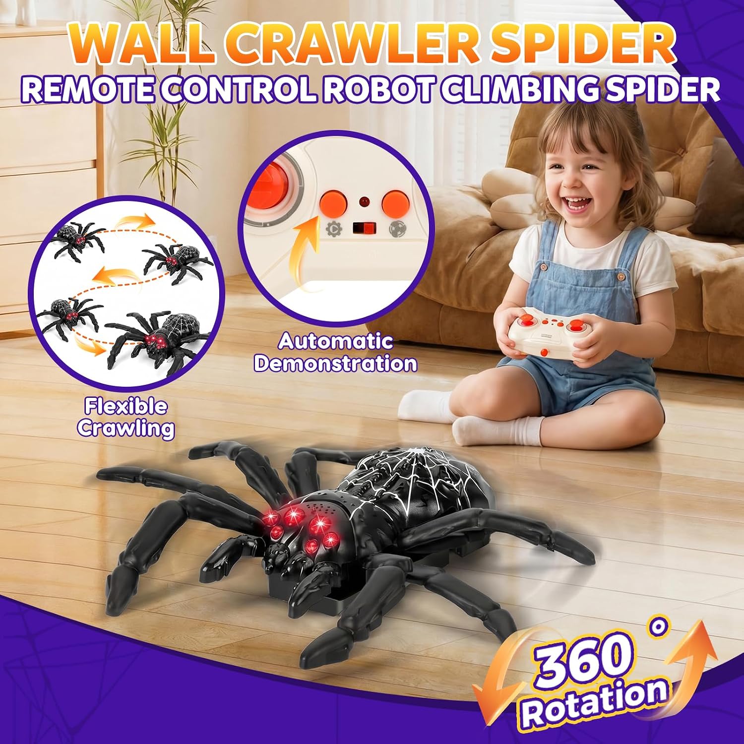 Detalle 2 de Wall Crawling Spider RC: Rechargeable Wall Climbing Spider for Fun and Pranks