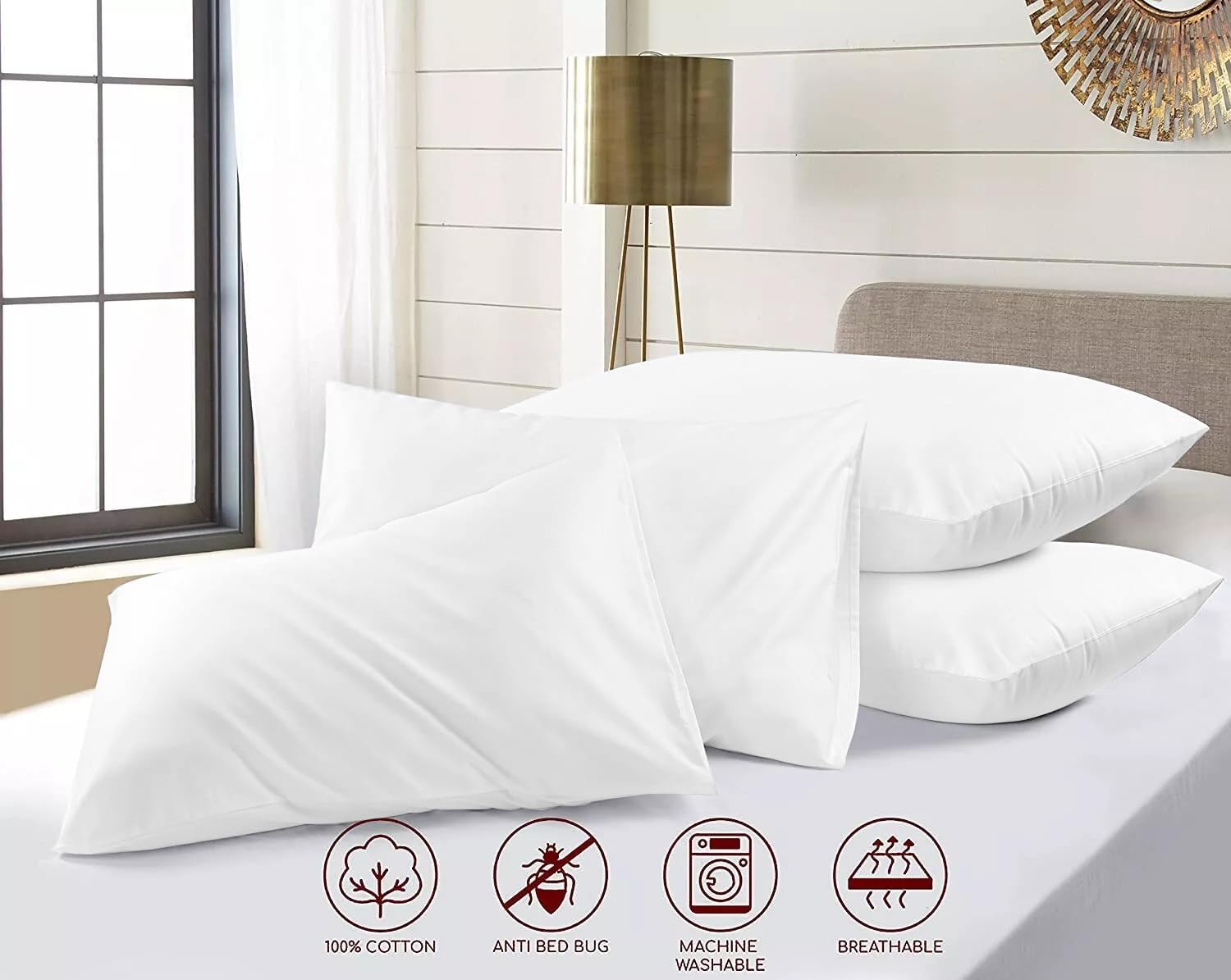 Thumbnail 4 de Rehan & Co White Pillow Cases 4 Pack – 50 x 75 cm, 200 Thread Count Egyptian Cotton