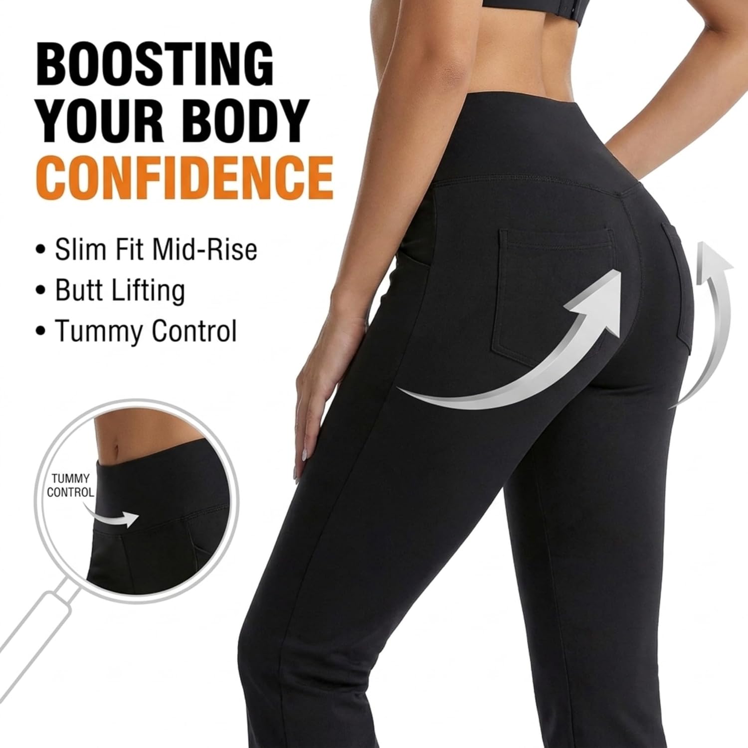Thumbnail 2 de CAMBIVO Ladies Stretch Bootleg Trousers – Bootcut yoga leggings with pockets and elasticated waist