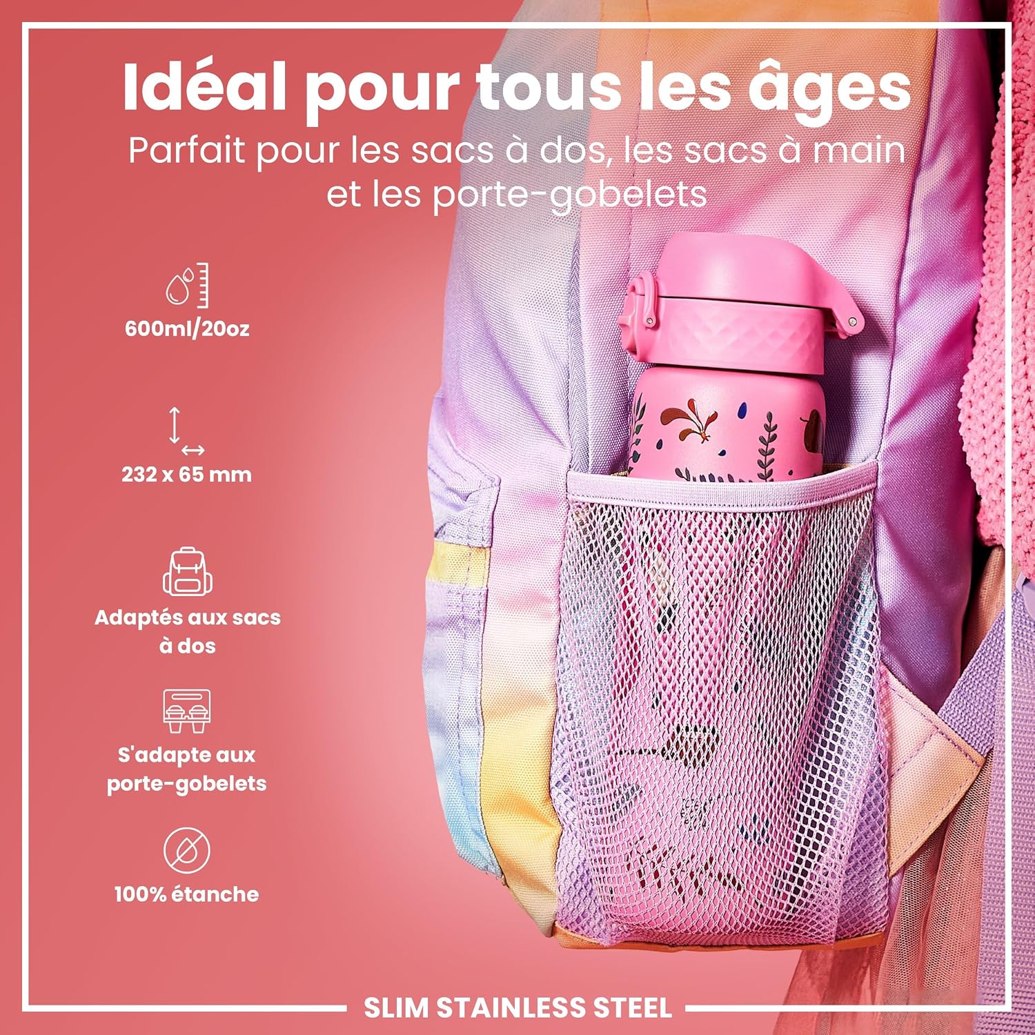 Detalle 2 de ion8 Gourde anti-fuite motif flamant đ„€