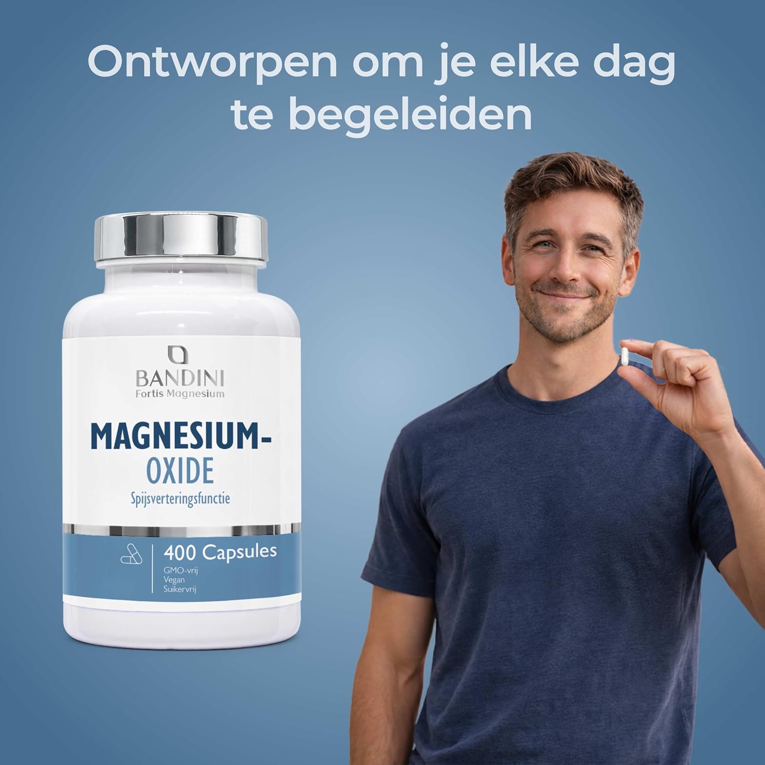 Detalle 2 de Bandini Magnesiumoxide, 400 capsules met 400 mg elementair magnesium, vegan