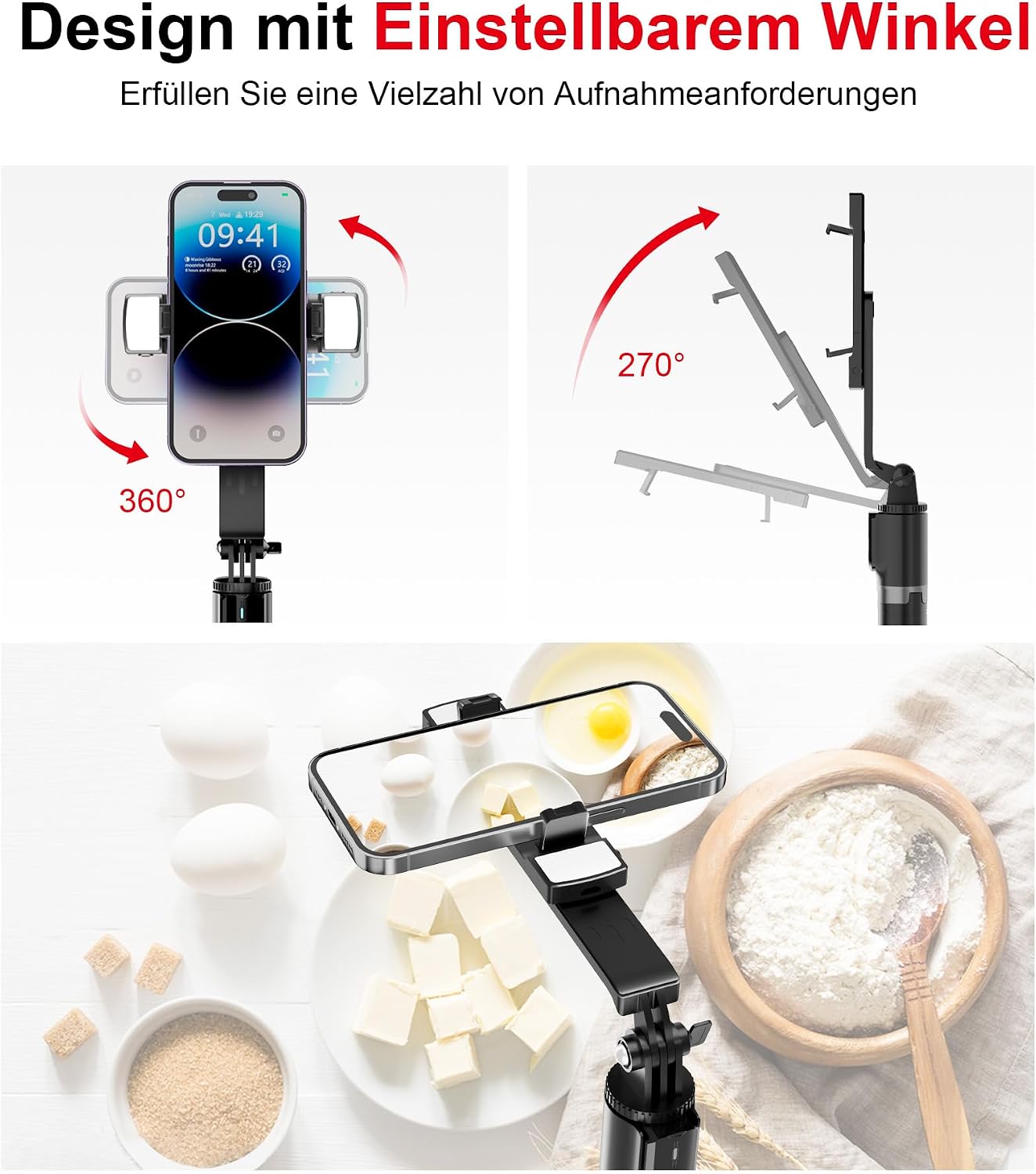 Detalle de Perche à Selfie Trépied ASHINER – 180 cm, télécommande et LED pour vos vlogs et photos