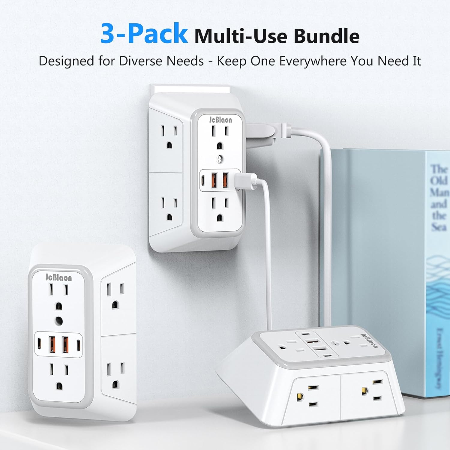 Detalle 1 de JcBlaon MP-XPYK-SIT0 Surge Protector Outlet Extender, 6 Outlets, 4 USB Ports