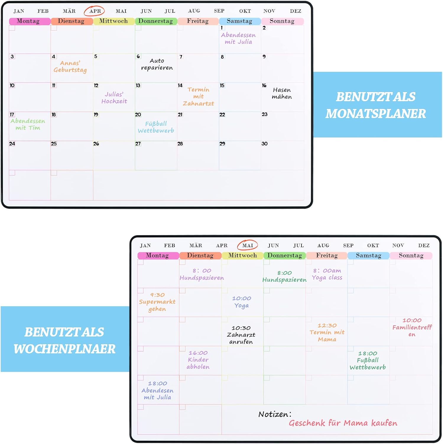 Detalle de POPRUN Whiteboard Magnetisch – 4er-Set Familienplaner inkl. Wochen-, Monats-, Tagesplaner und To-Do-Liste