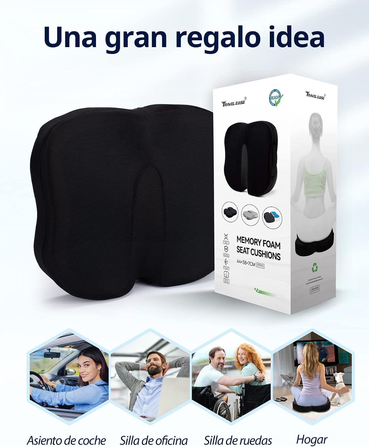 Detalle de Travel Ease Cojín de Asiento Ergonómico 44×38×7 cm