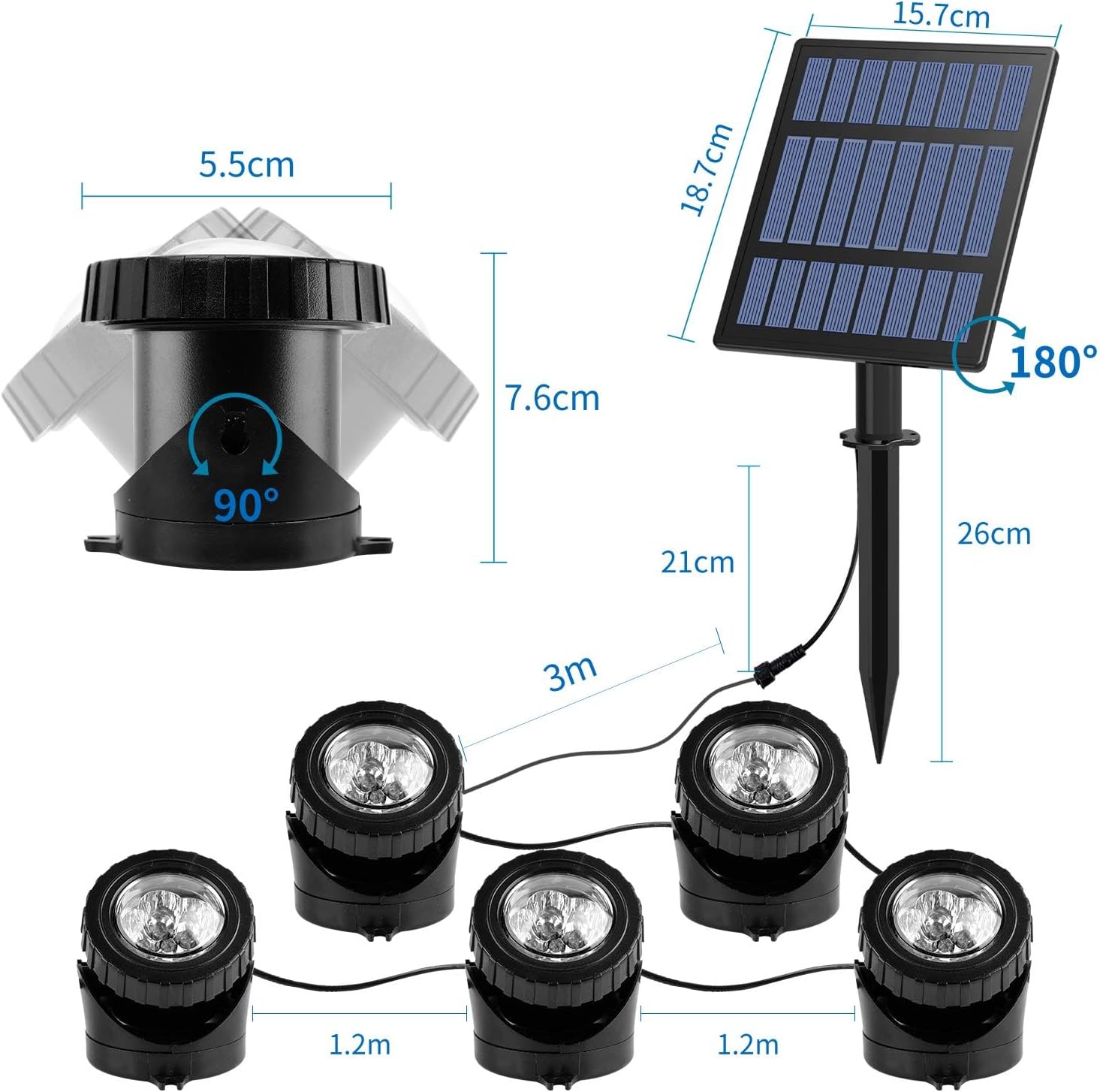 Thumbnail 1 de CORESLUX Solar Teichbeleuchtung RGB (IP68), Unterwasserstrahler-Set mit 5 Stück