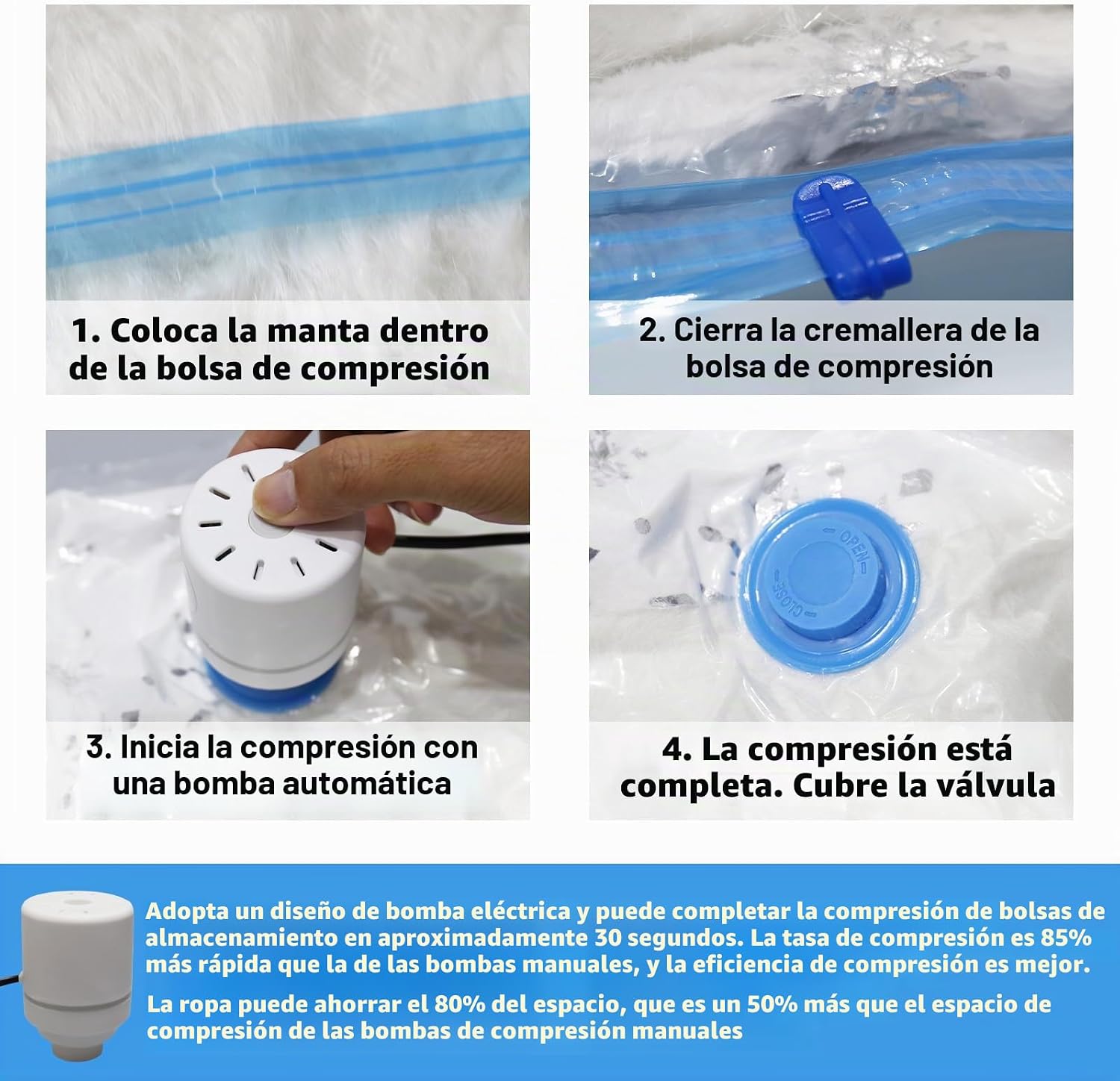 Detalle de AN HUI MING Bolsas de Vacío para Ropa (10 unid.) con Bomba Eléctrica