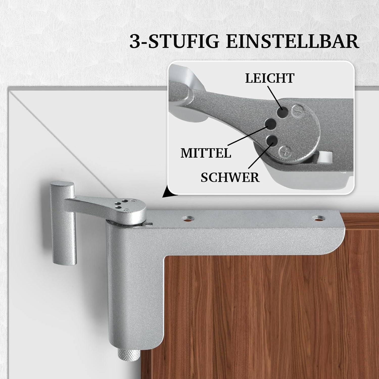 Detalle 2 de MARIE Türschließer ohne Bohren „MARIE“ – automatischer Ganzmetall-Minitürschließer für leichte Innentüren (silber)