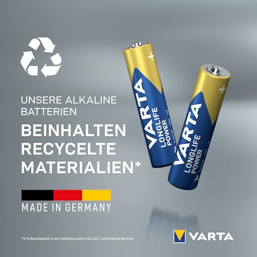 Detalle 2 de VARTA AAA Longlife Power Batterien 20er Pack (10+10) – Alkaline, 1,5 V, LR03