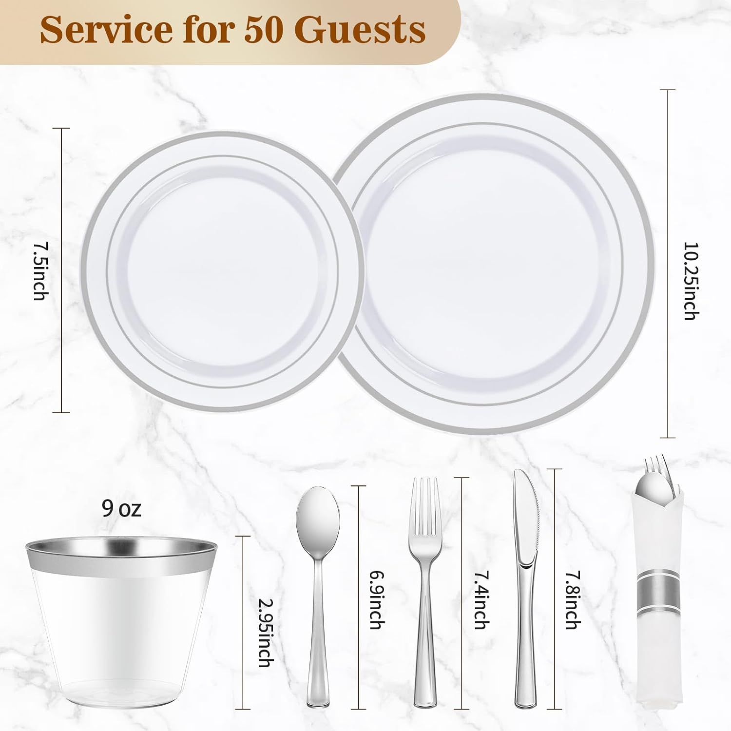 Detalle 2 de BESTVIP YS-350 350-Piece Silver Plastic Dinnerware Set for 50 Guests