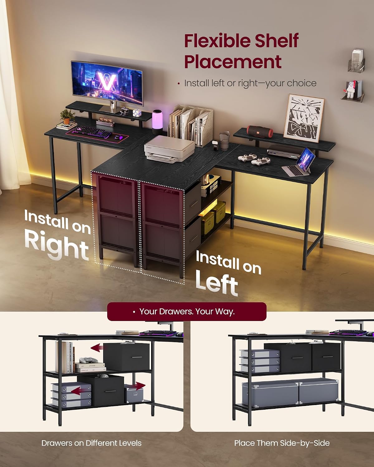 Detalle de LWD097B56 L shaped desk with drawers