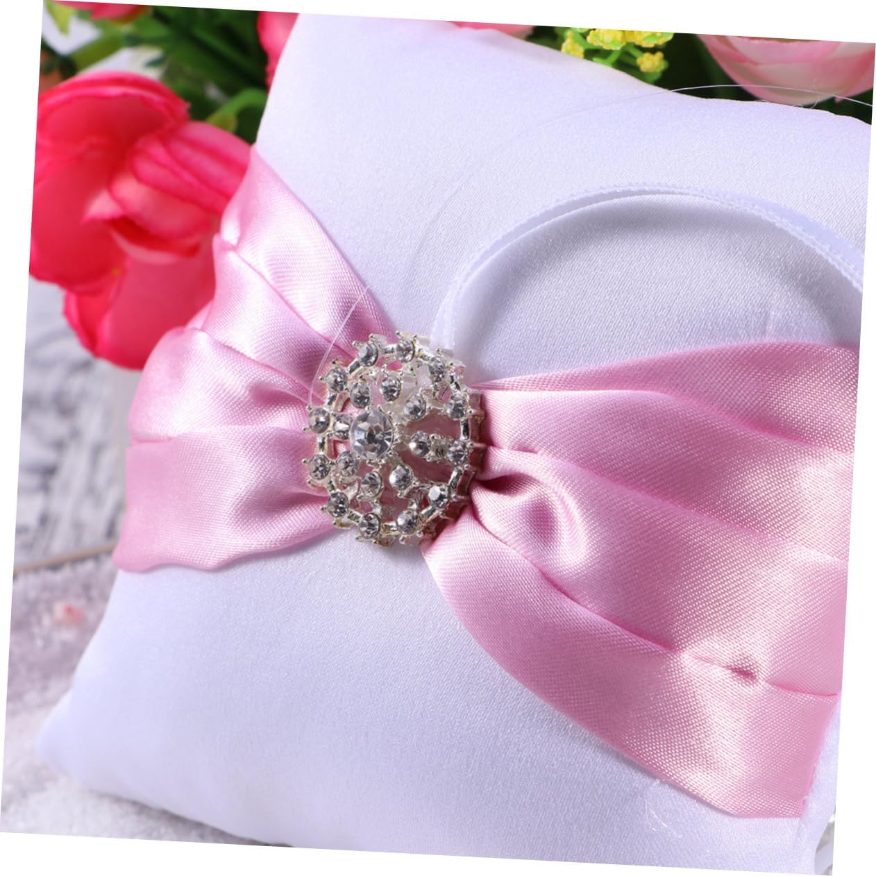 Detalle de Ciieeo Ringkissen Hochzeit mit Strass-Verzierung (3 Zoll) – weich, als Ringpräsentation für Trauung & Verlobung