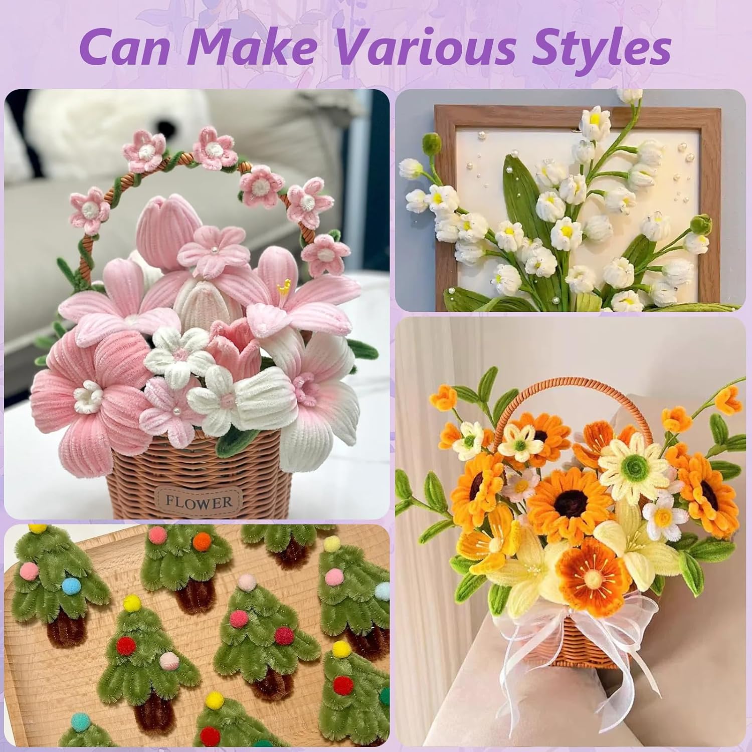 Detalle 2 de 1050 PCS Pipe Cleaner Flower Kit: 15 Colors, Floral Stems, and DIY Craft Essentials