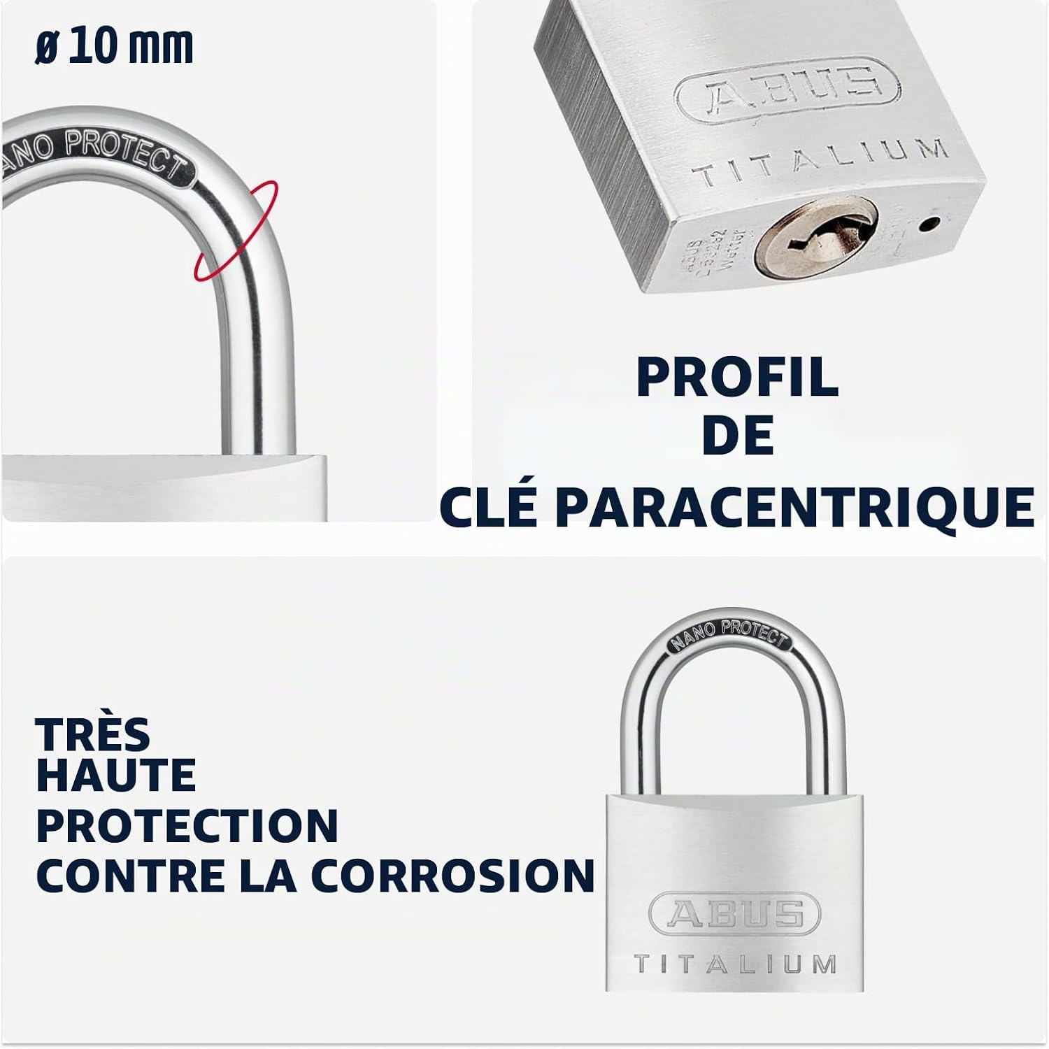 Detalle de ABUS Titalium 64TI/60 – Cadenas de cave en aluminium spécial avec corps en aluminium et anse en acier trempé, niveau de sécurité ABUS 6