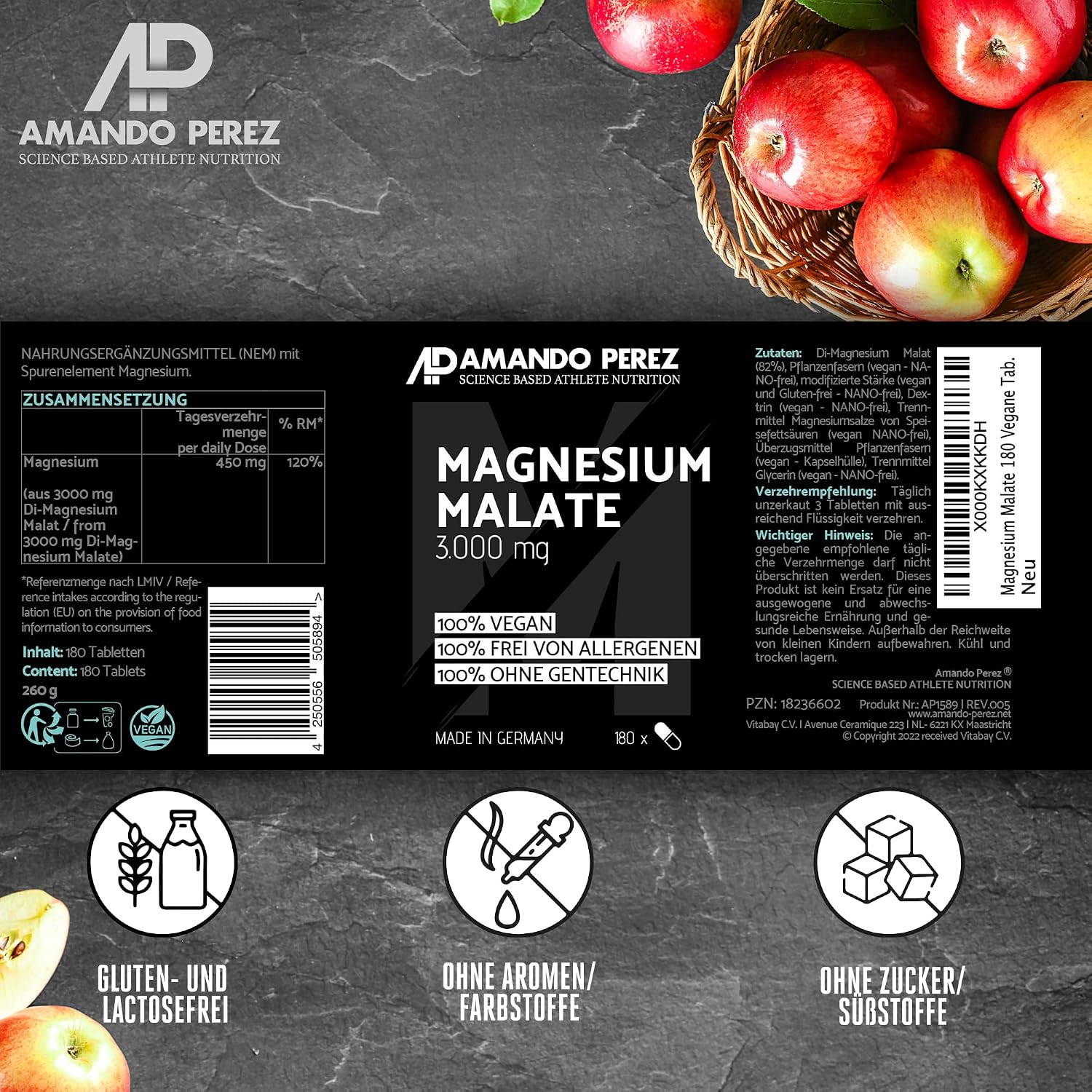 Thumbnail 6 de Amando Perez Magnesium Malat 3000 mg 450 mg Magnesium pro Tag 🍊