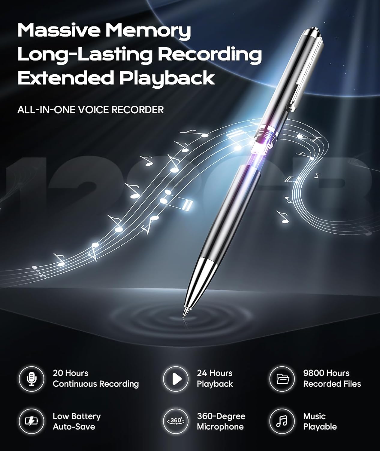 Thumbnail 3 de 128GB Type-C Voice Recorder with AI Noise Reduction, VOR & One-Touch Recording (up to 9800 hours)
