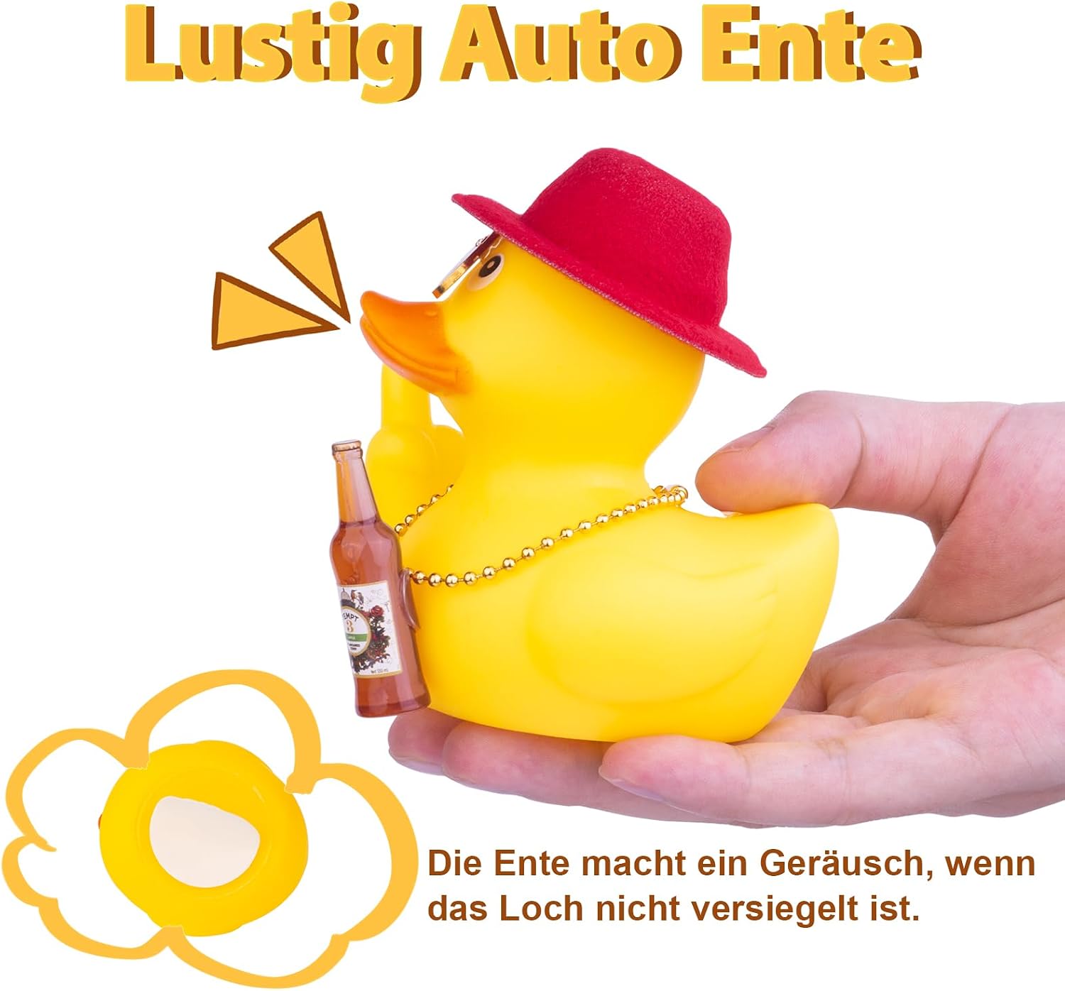 Detalle de Mwmoeen Gummi Ente für Auto – einzigartige Gelb-Enten-Dekoration mit Top-Hut, Halskette und Flasche