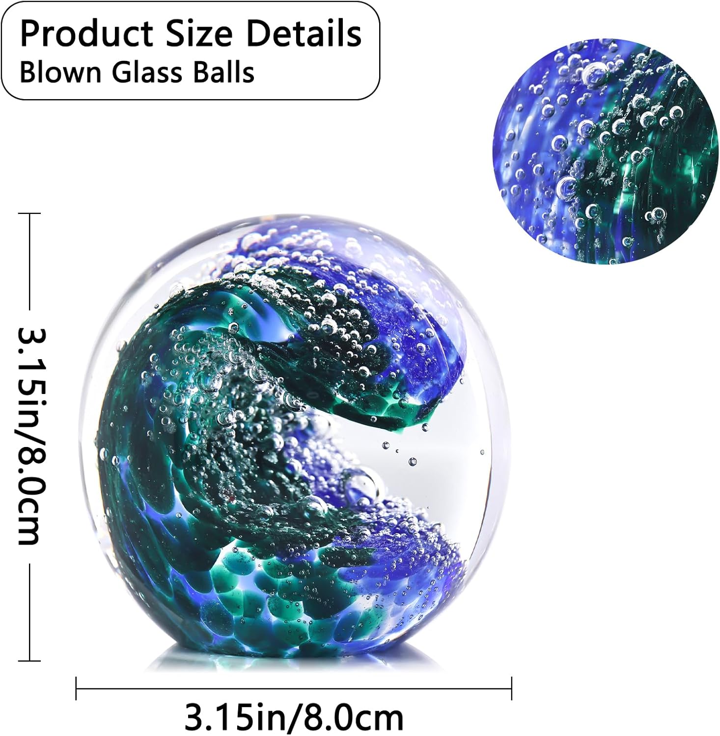 Detalle de Hand Blown Ocean Waves Glass Ball Paperweight