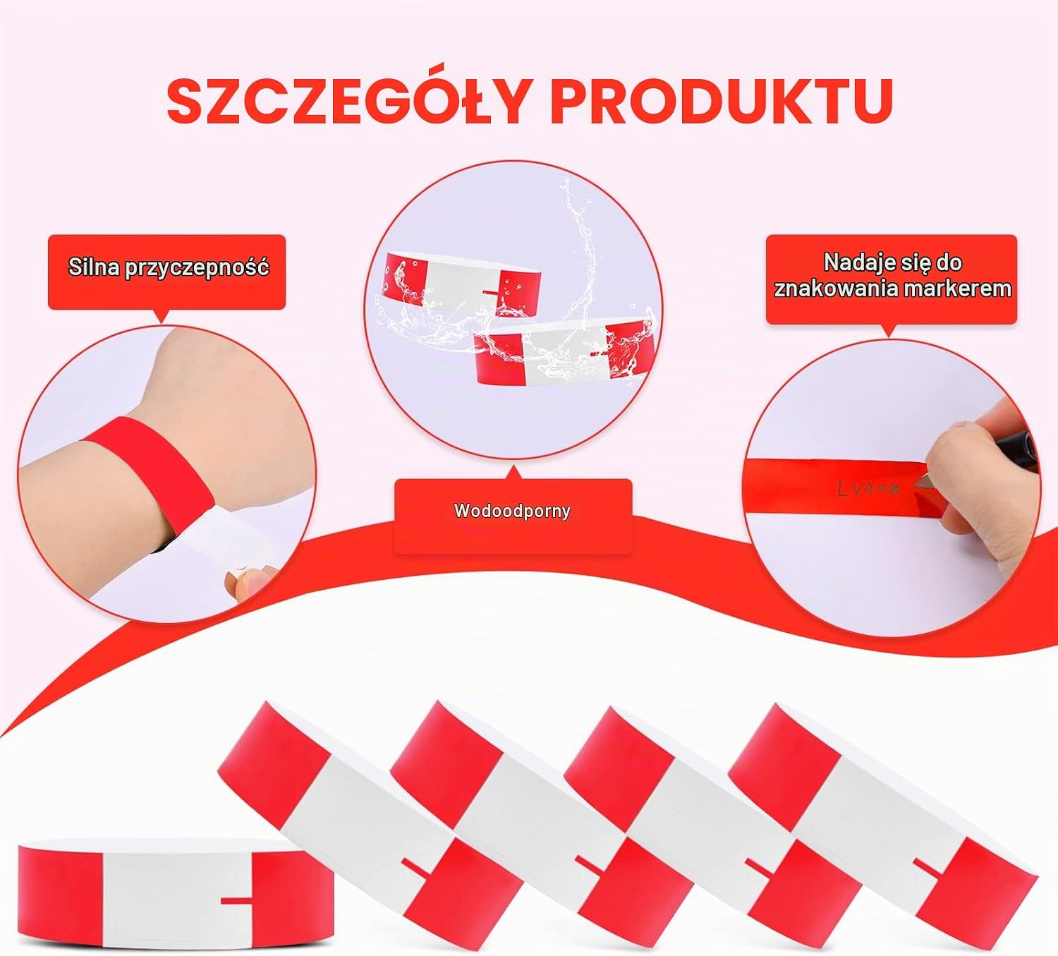Detalle de Vicloon opaski identyfikacyjne, 100 szt., czerwone, wodoodporne