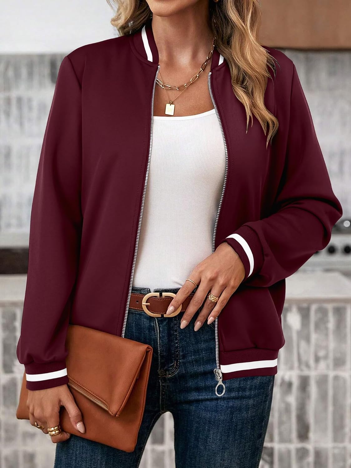 Thumbnail 2 de Magritta Women's Zip Up Jacket: Dressy Long Sleeve Cropped Bomber with Pocket