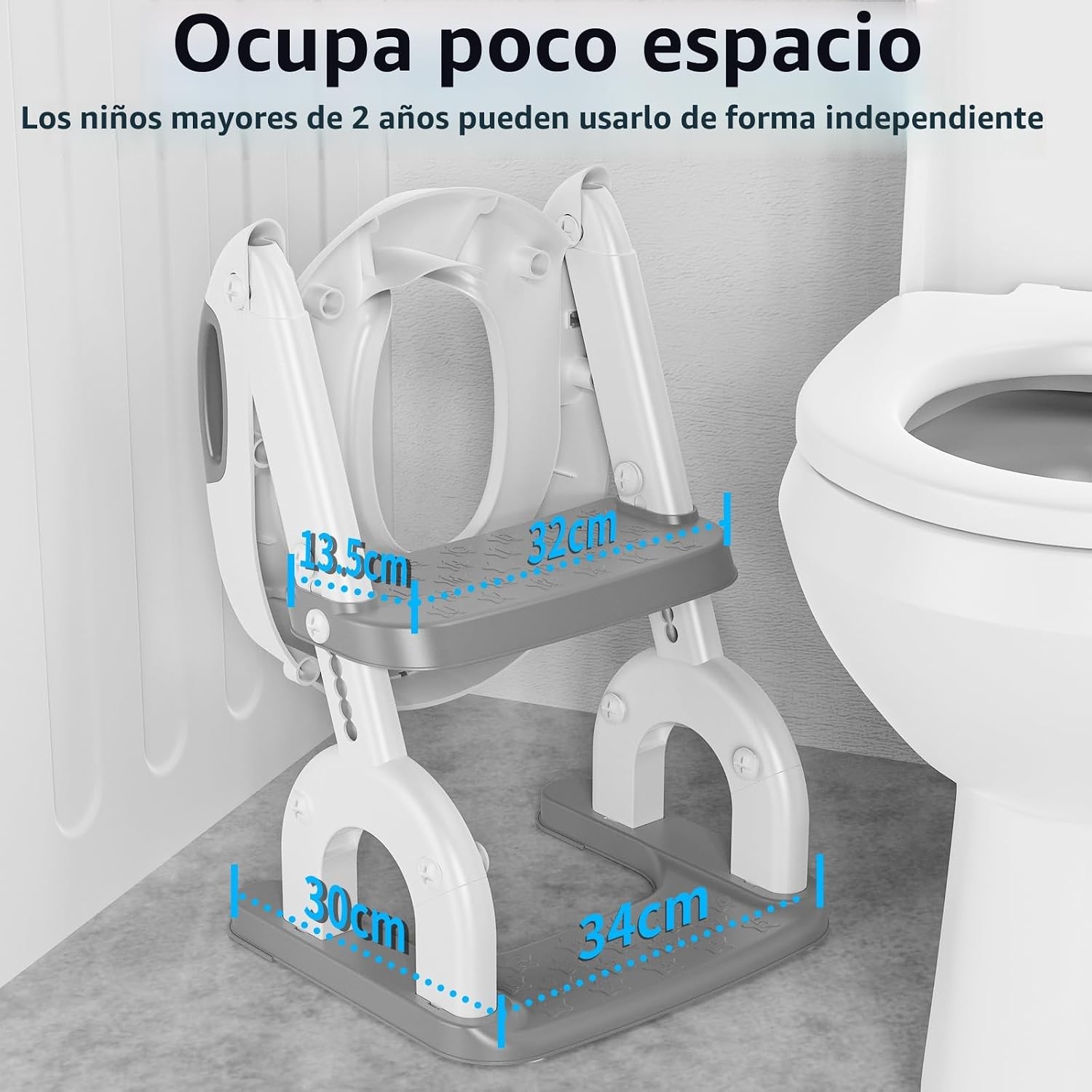 Detalle de KYYOKE Adaptador de baño para niños plegable 2 en 1 con escalera y cojín antideslizante