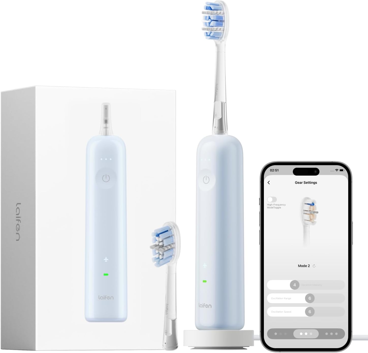 Detalle de Laifen Wave Pro Elektrische Zahnbürste – 60° WaveMotion, 66.000 Vpm, 70 Tage Akku, App-Customizing & IPX8