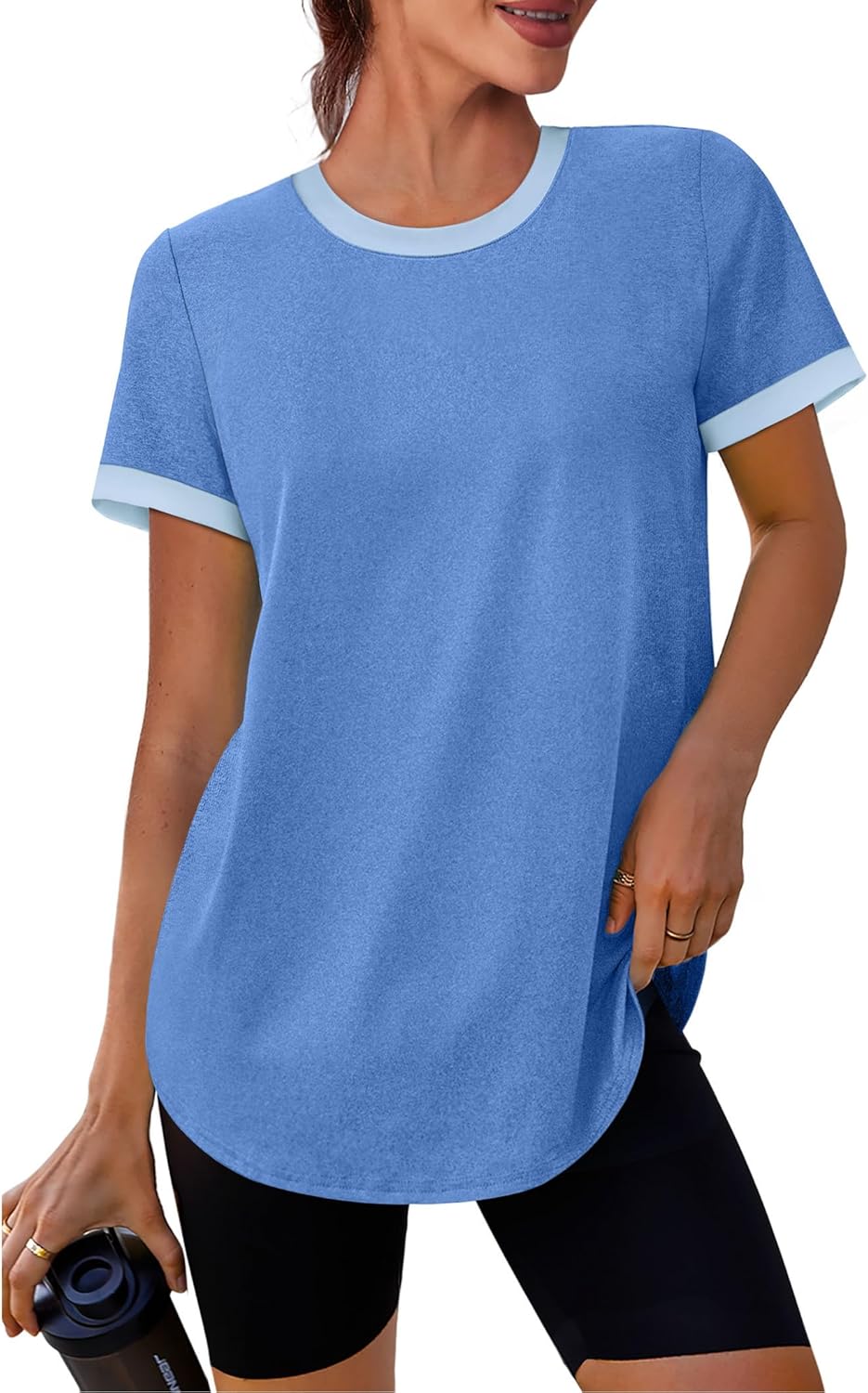 Thumbnail 6 de Womens Workout Tops Summer Short Sleeve Shirts with UPF 50+ Sun Protection (Color Block Gym Tees)