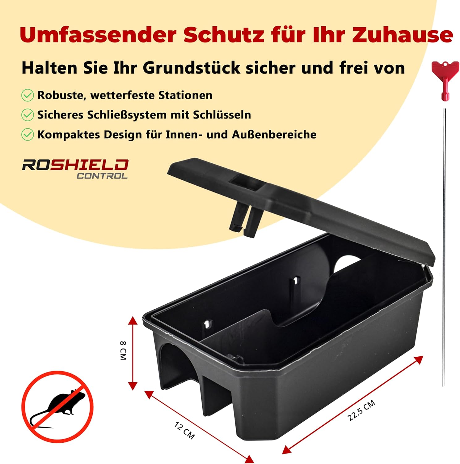Detalle de ROSHIELD PRO Box: 2 Köderboxen und Fallen für Mäuse und Ratten – wetterfest, abschließbar